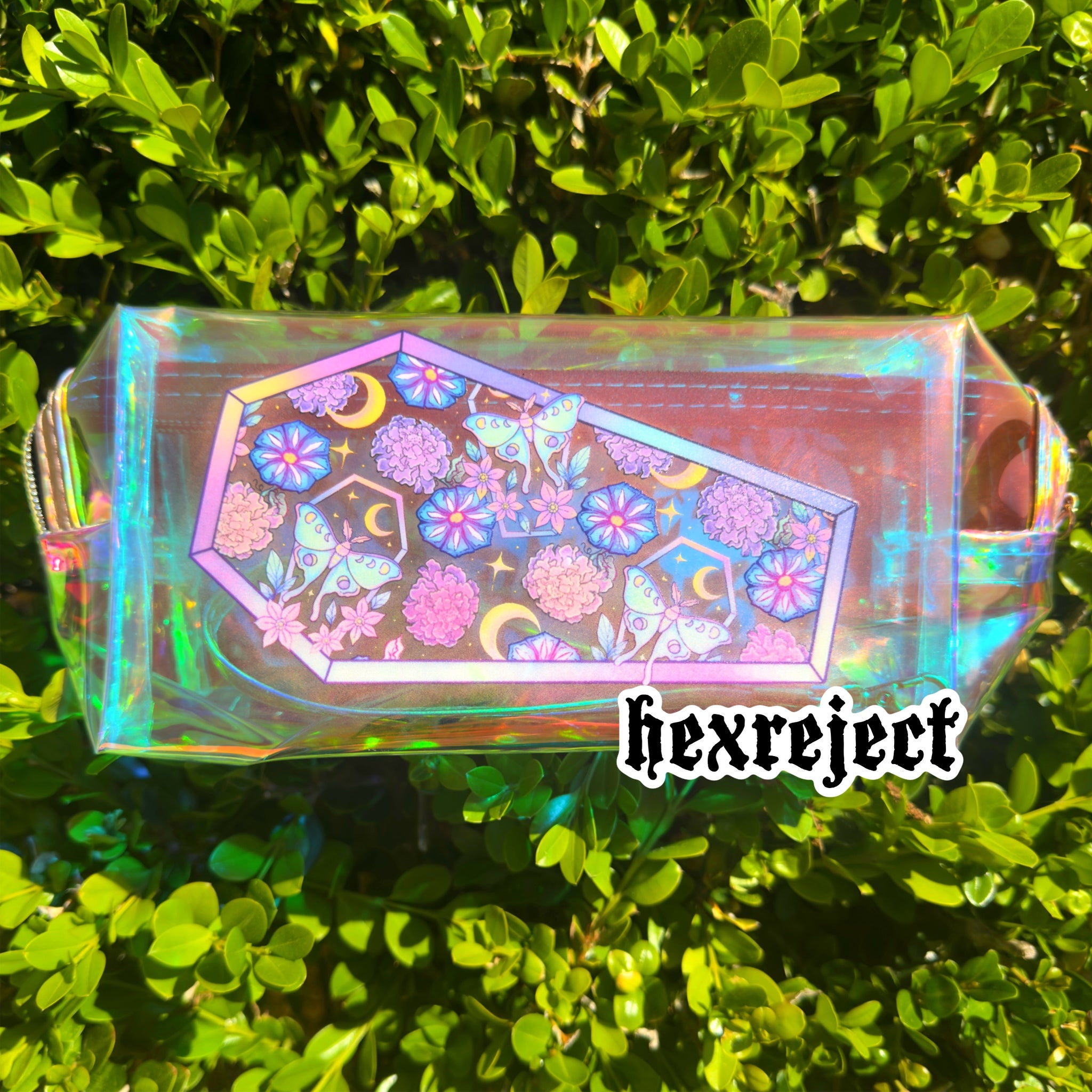 Luna Moths - Holographic Double Side Printed Zipper Pouch. Travel Pouch, Pencil Pouch, etc - Pink Hue