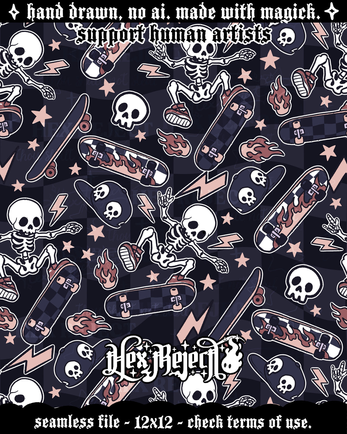 Day Thirteen - Skelly Skater : Hextober - Seamless file