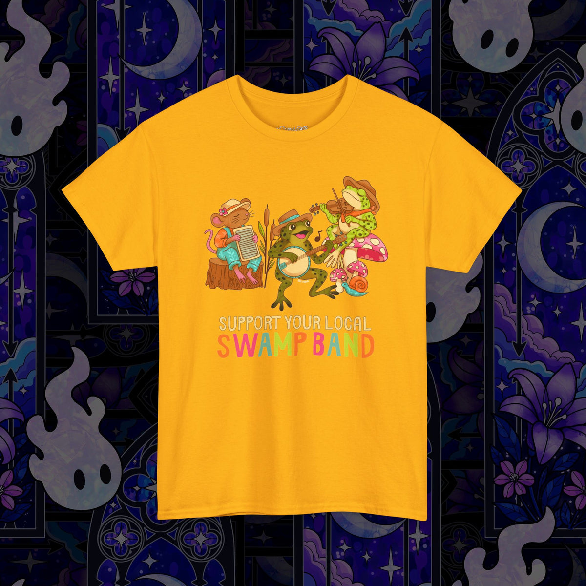 Support Your Local Swamp Band T-Shirt — Cute Frog & Mushroom Band Tee