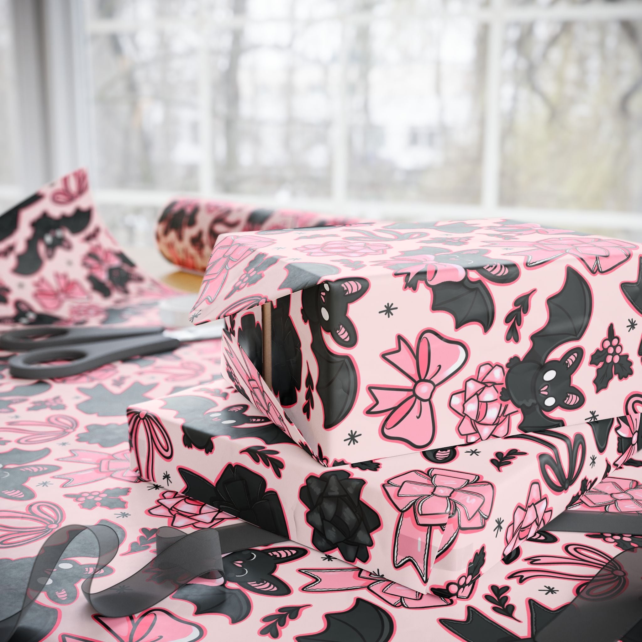Bats & Bows Wrapping Paper, Gift Wrap for Any Occasion, Unique Gift Packaging, Eco-Friendly, Holiday Wrapping, Birthday Celebration