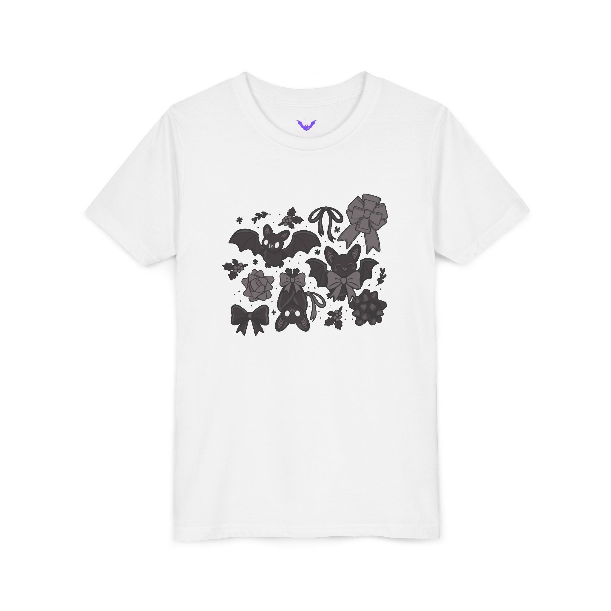 Monochrome Bats & Bows Youth Short Sleeve Tee