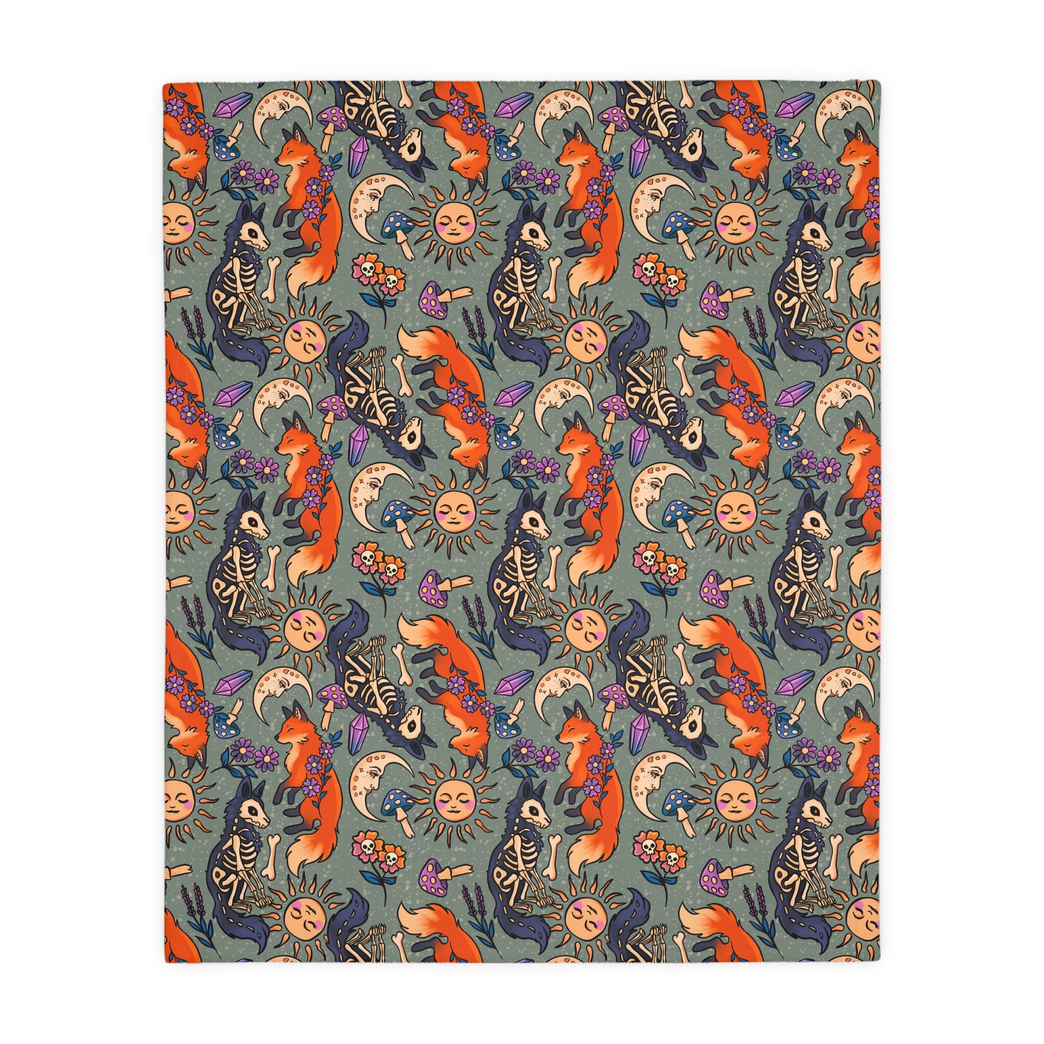 Fox Whimsy Blanket — Double Sided Reversible Velveteen Throw