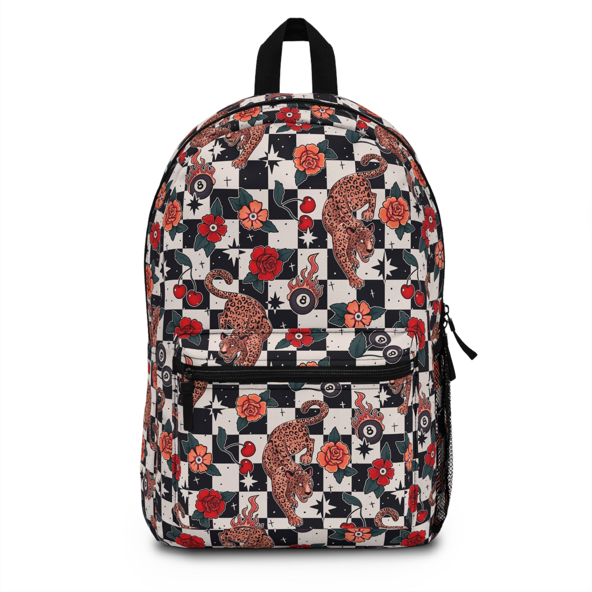 Leopard Trad Tattoo Backpack – Floral Checkerboard Daypack