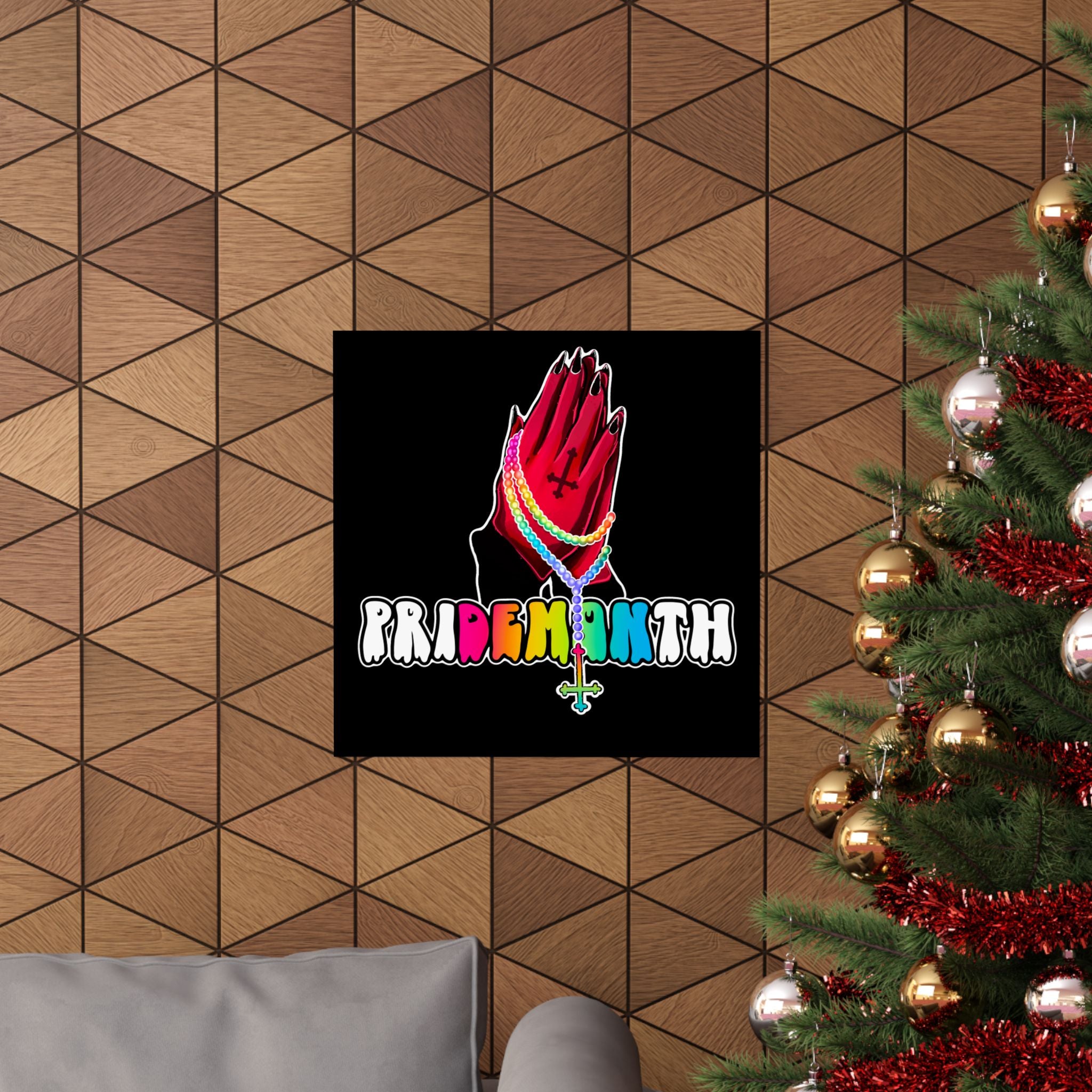 priDEMONth Poster — Rainbow 'Pride Month' Praying Hands Matte Vertical Poster