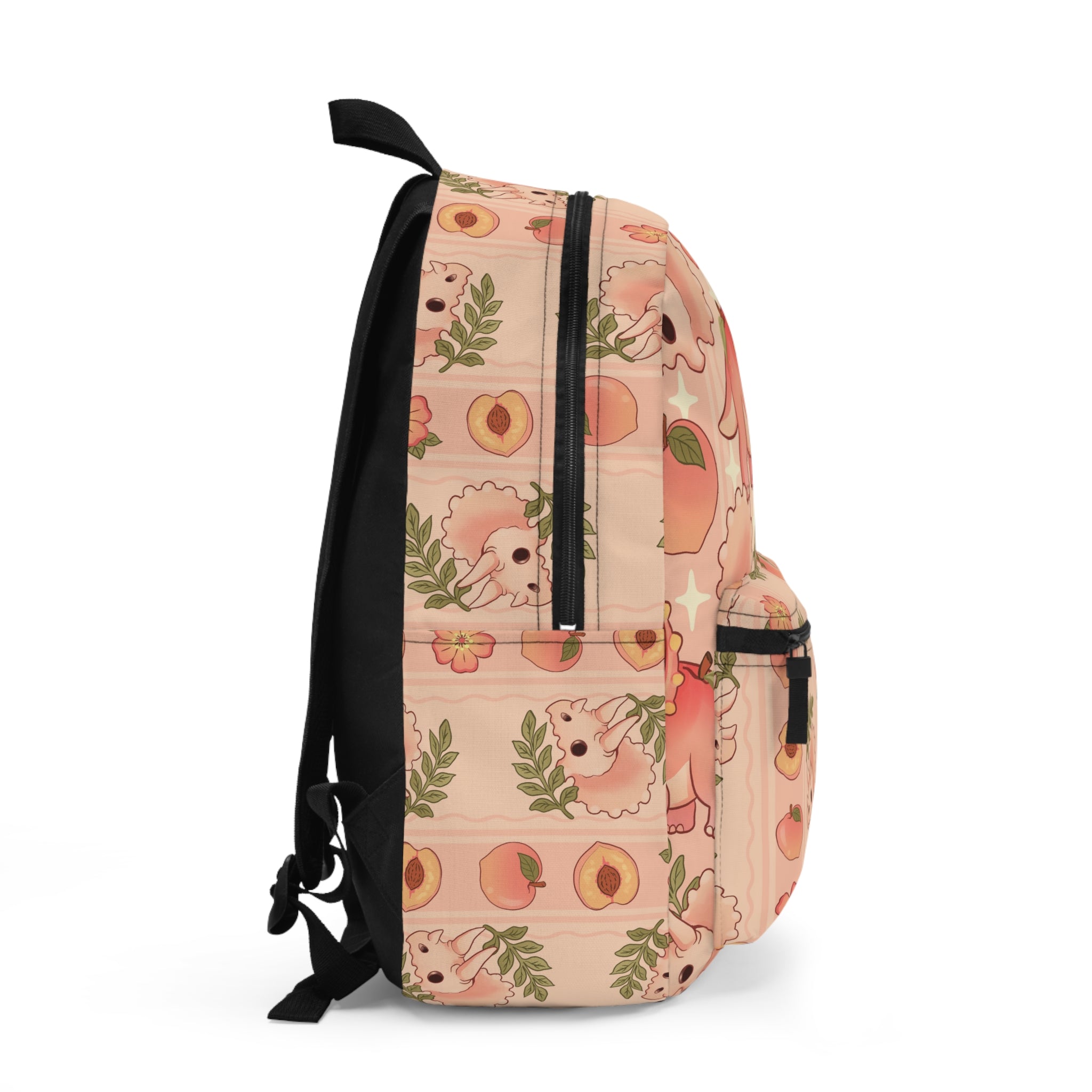 Cute Peach Triceratops Backpack — Pink Floral Dino School Bag