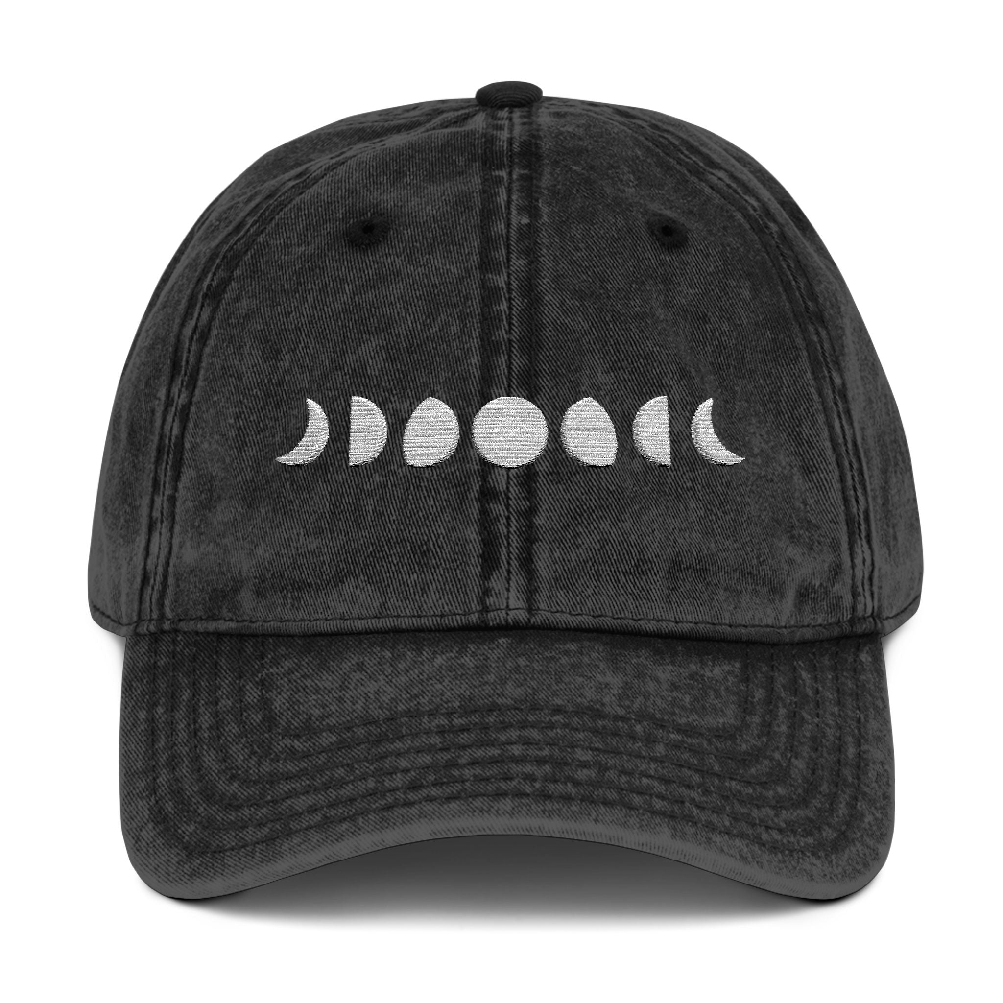 Vintage Moon Phases Embroidered Cap - Adjustable Gray Baseball Hat