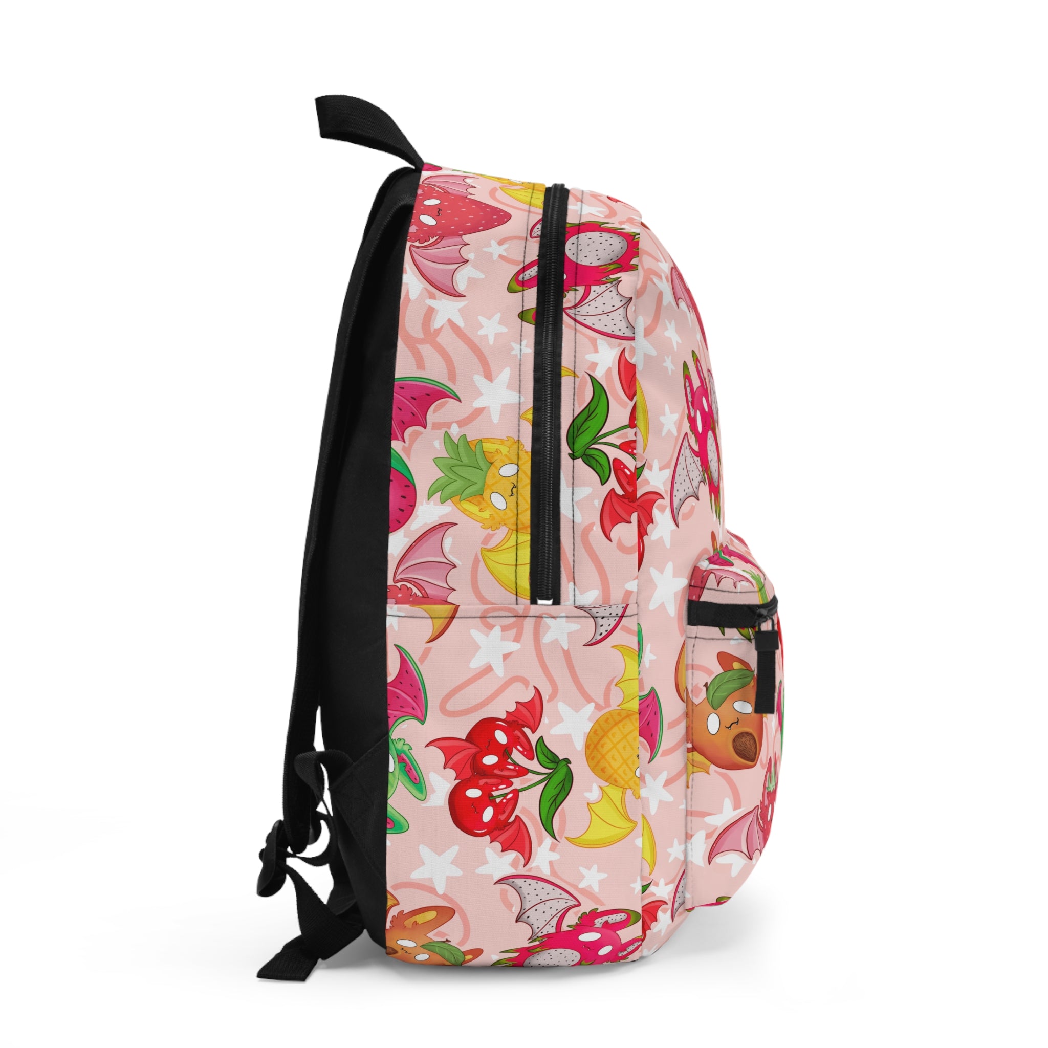 Cute Fruit Bat Pattern Backpack — Pink Strawberry & Pineapple Cartoon School Bag