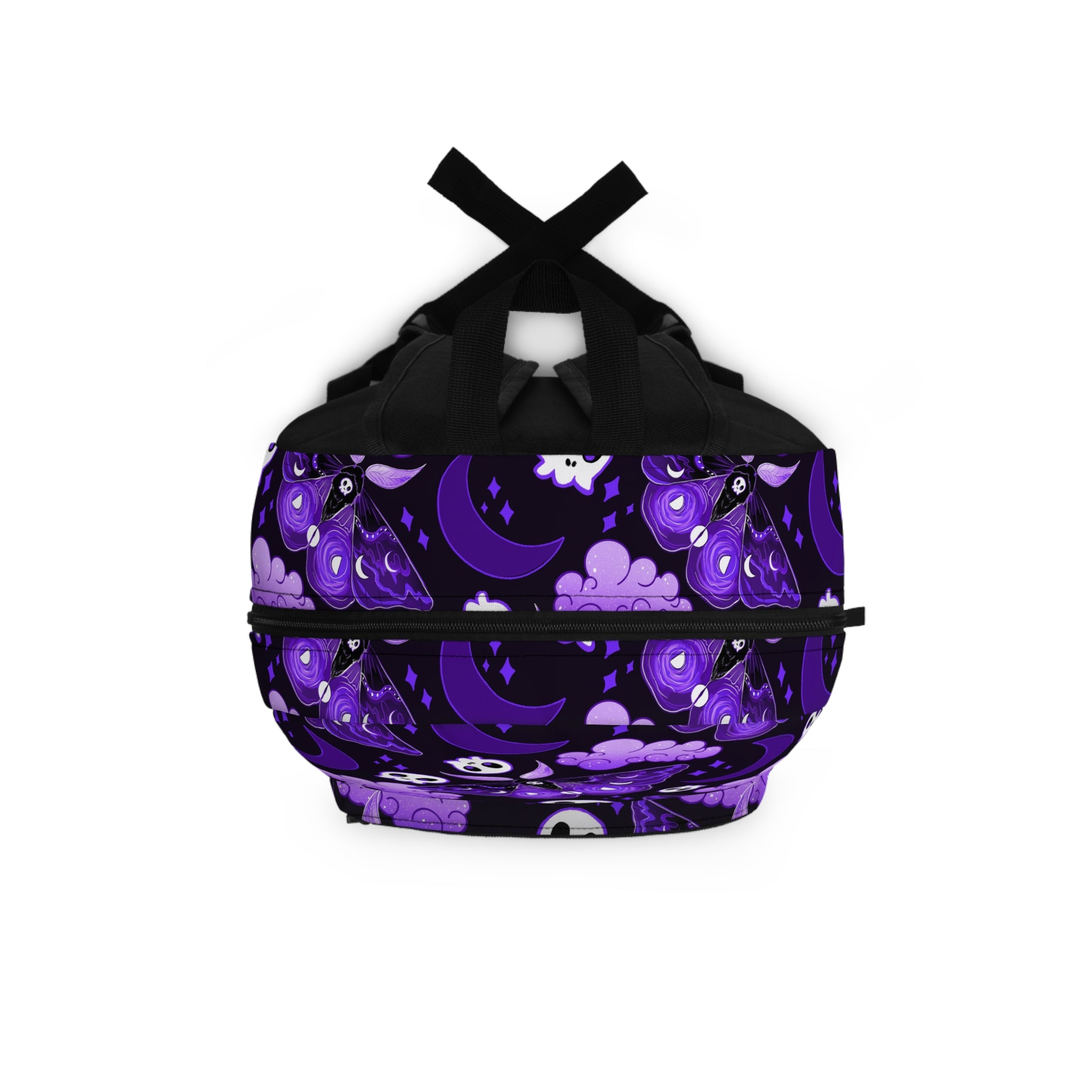 Purple Gothic Moth Backpack — Skull, Moon & Cloud Pattern