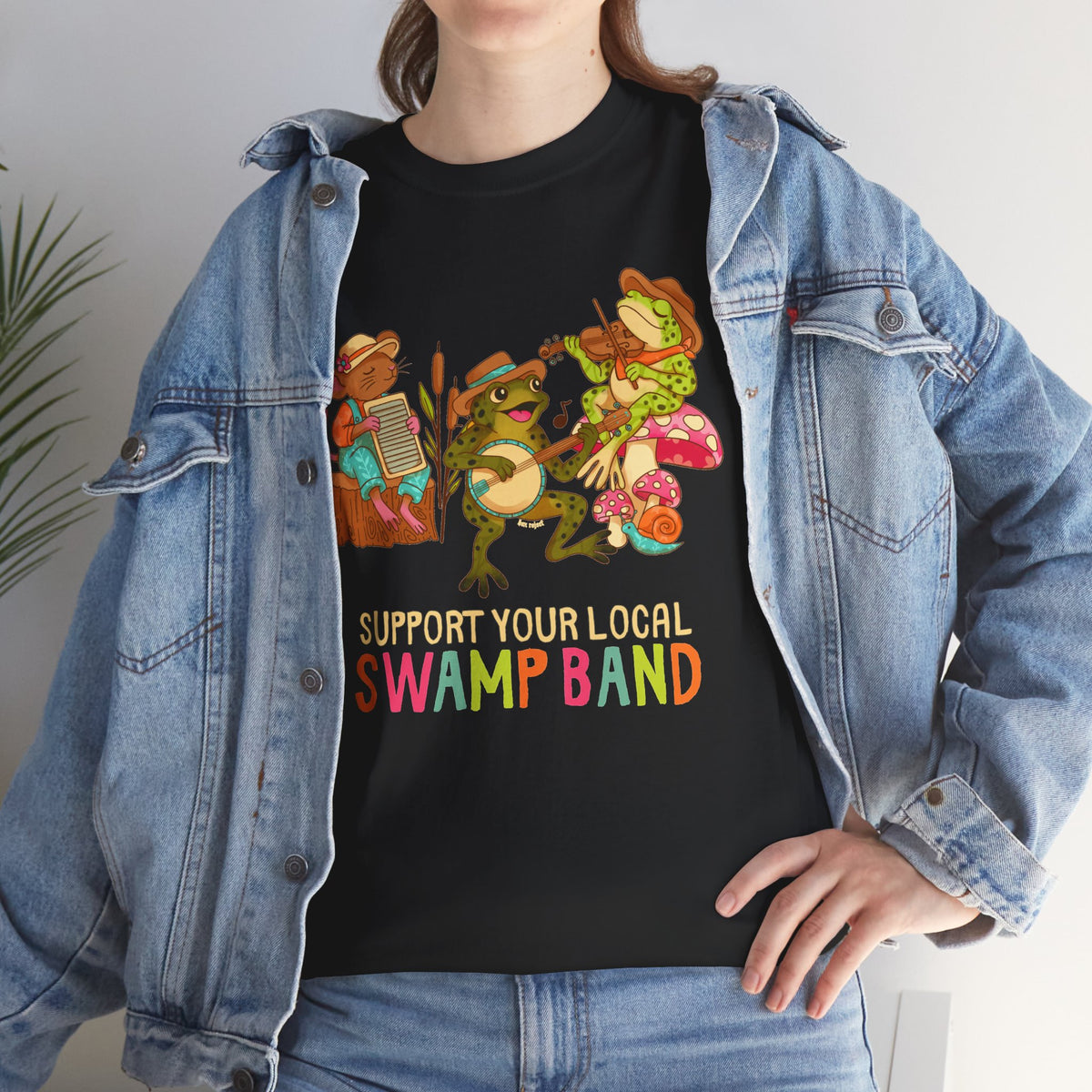 Support Your Local Swamp Band T-Shirt — Cute Frog & Mushroom Band Tee