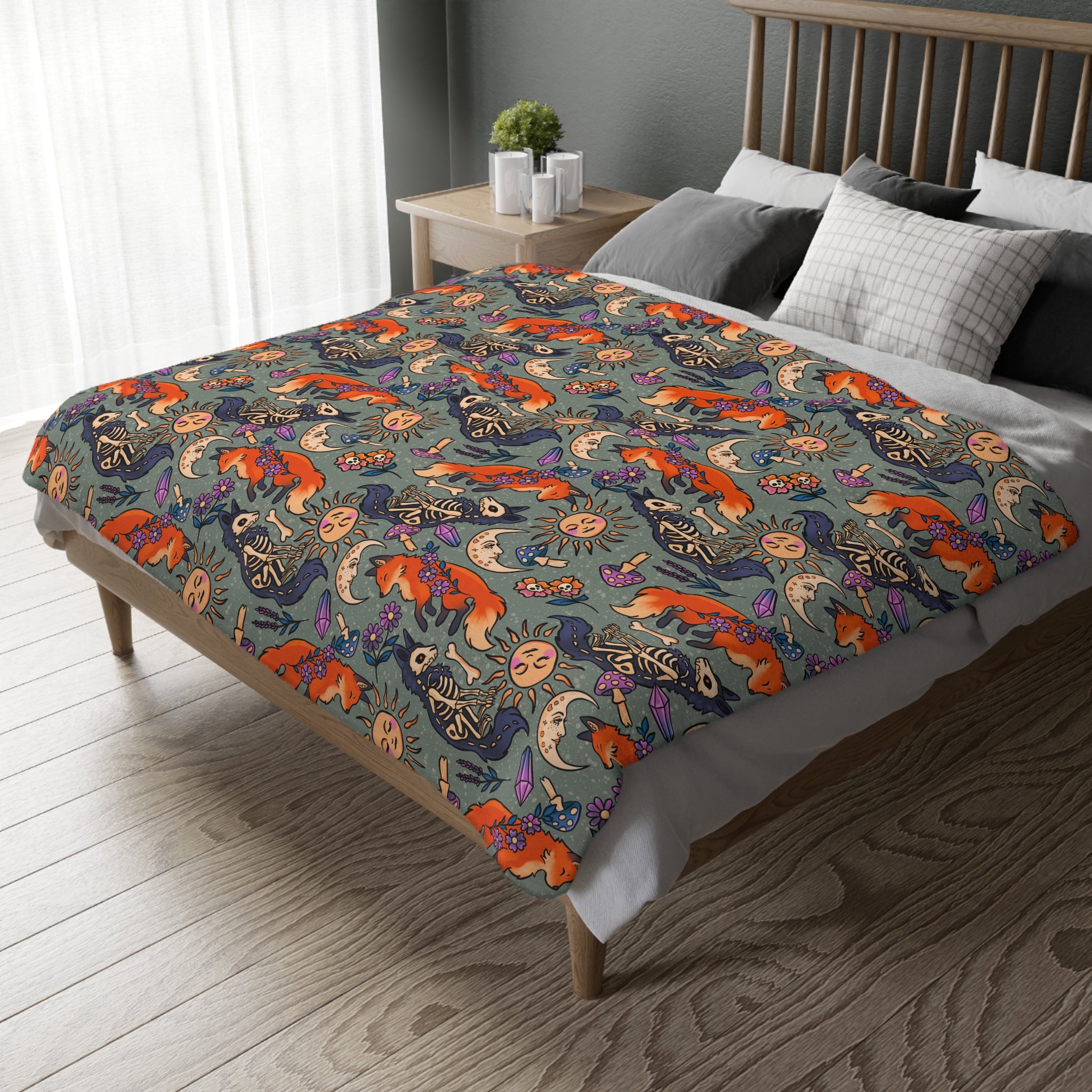 Fox Whimsy Blanket — Double Sided Reversible Velveteen Throw