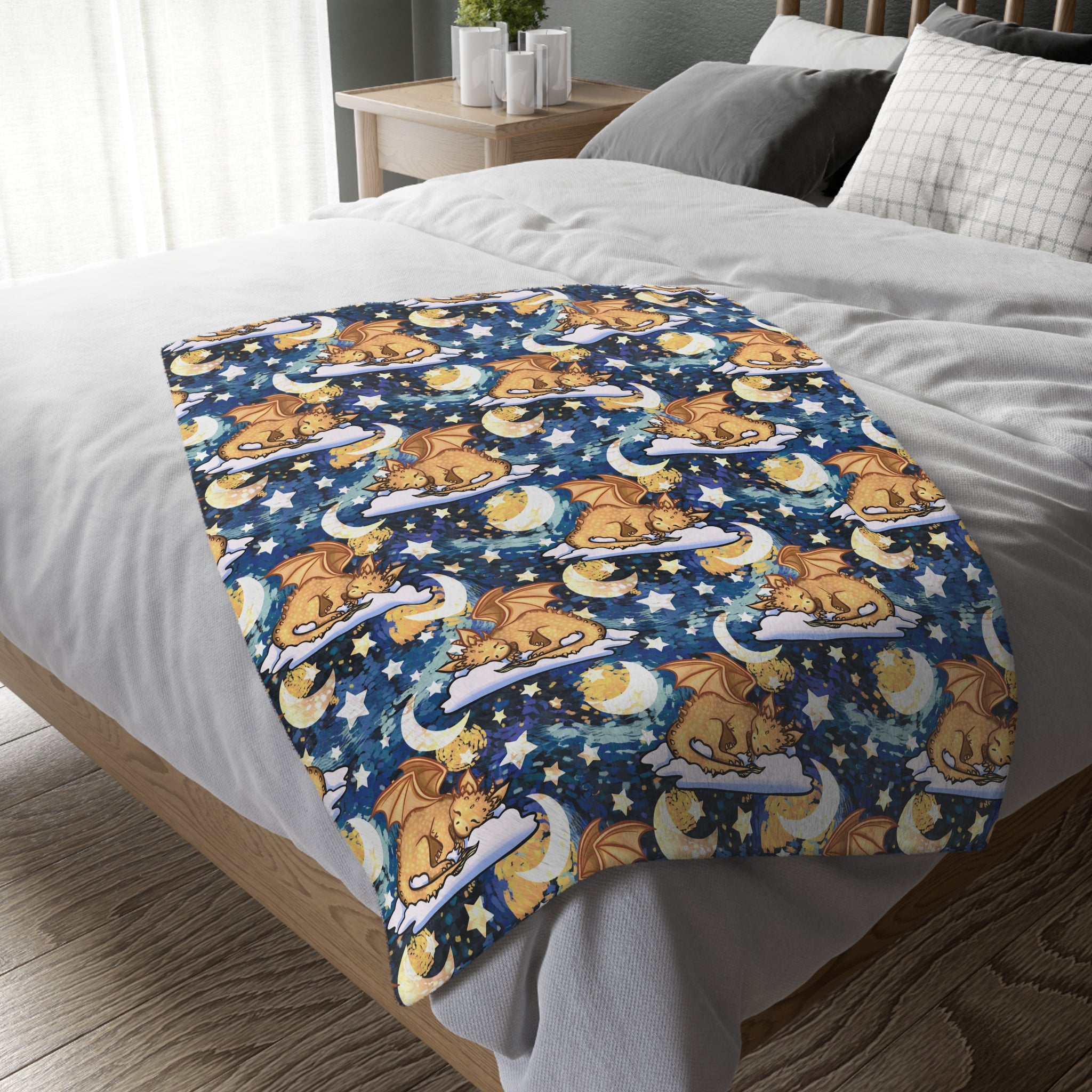Sleepy Dragon Blanket — Double Sided Reversible Velveteen Throw