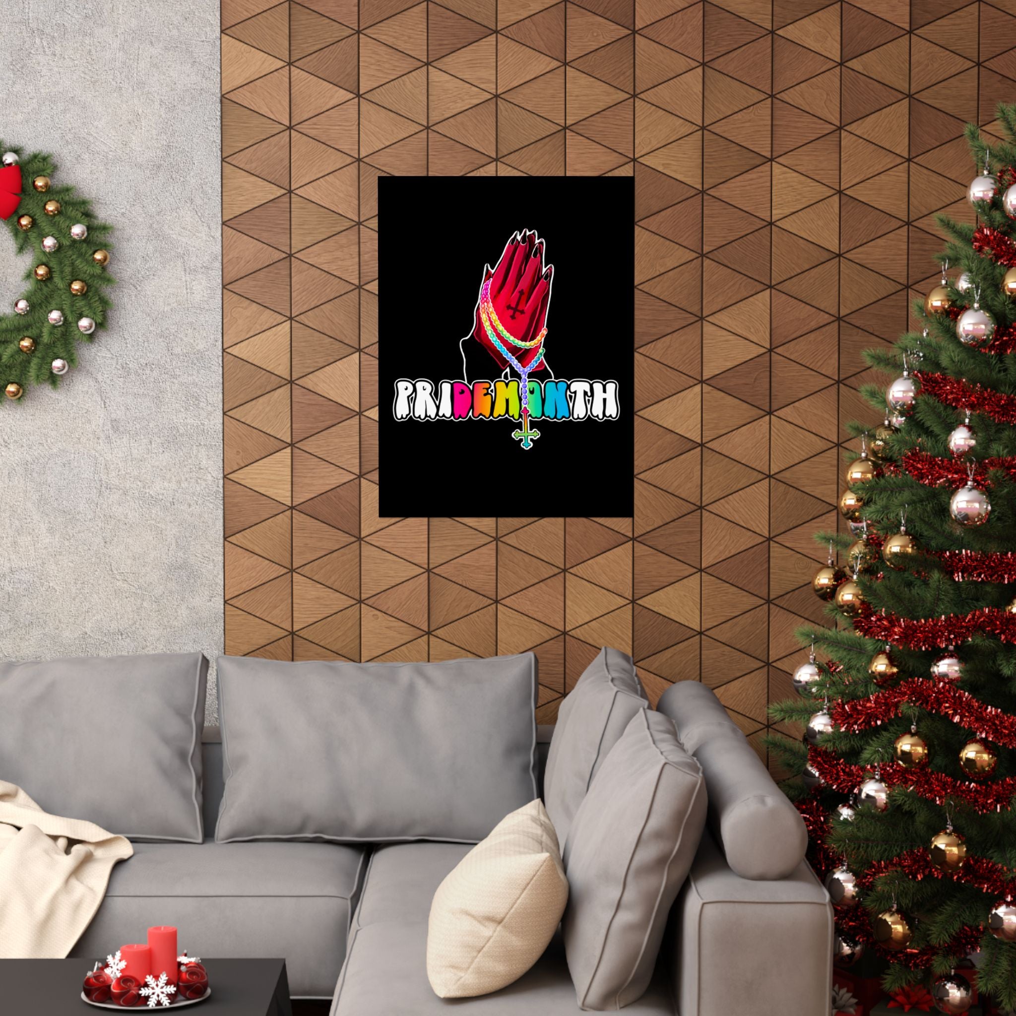 priDEMONth Poster — Rainbow 'Pride Month' Praying Hands Matte Vertical Poster