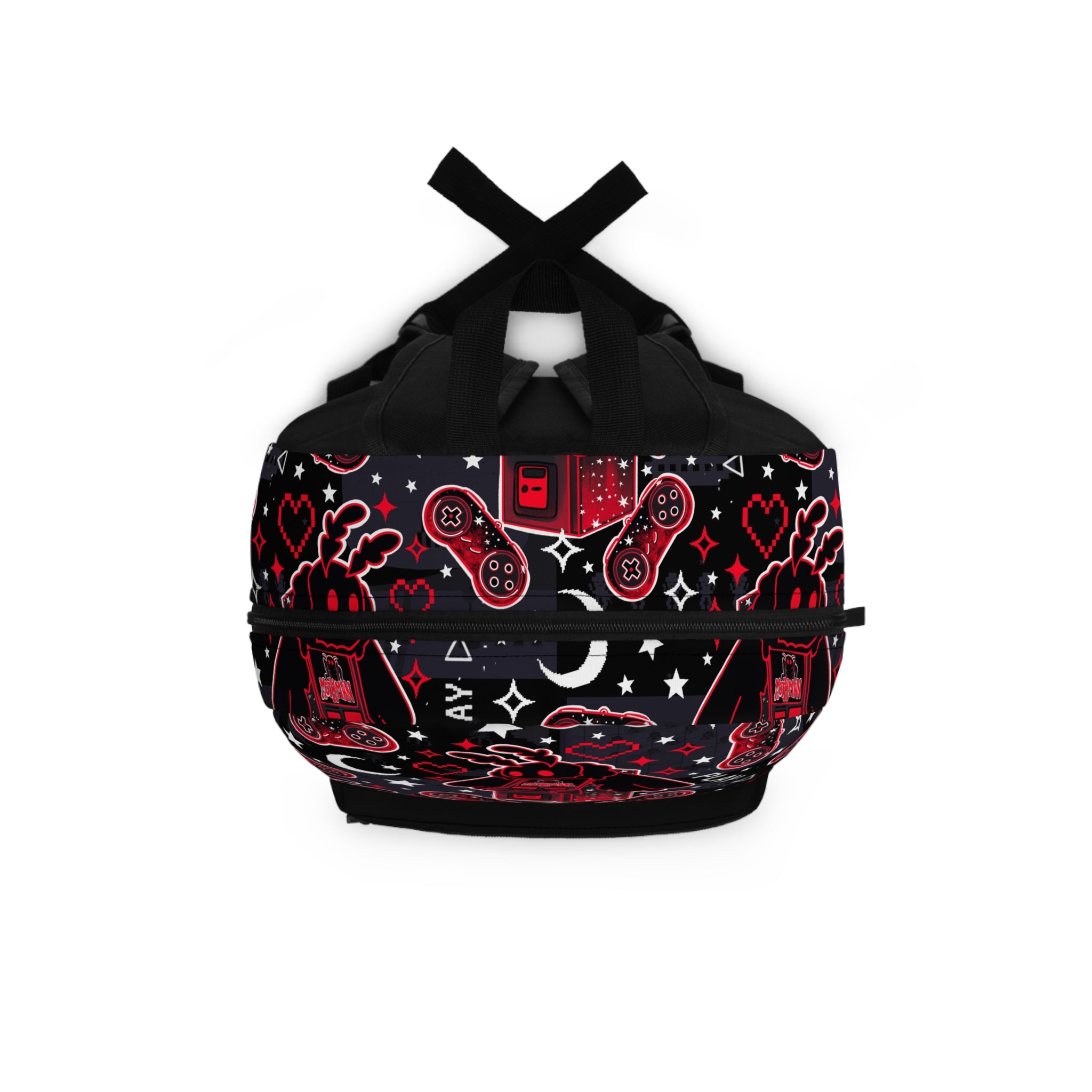 Mothman Gaming Backpack — Retro Controllers, Hearts & "Play" Pattern