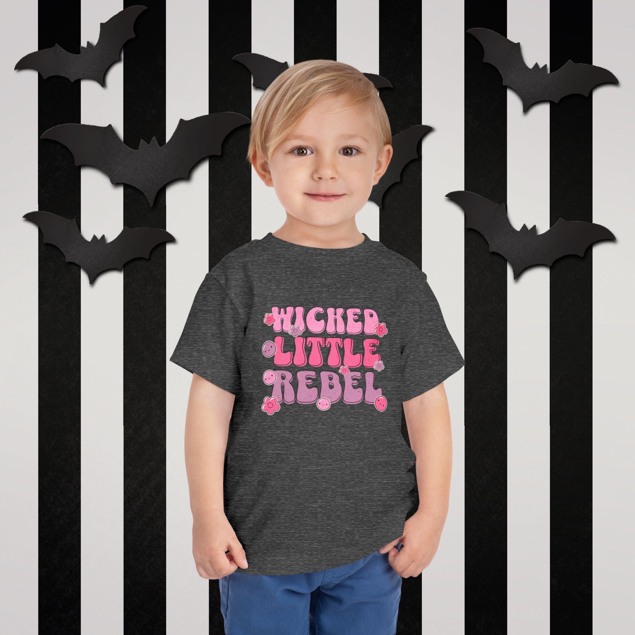 Toddler Tee - "Wicked Little Rebel" Pink Bubble Letter Shirt
