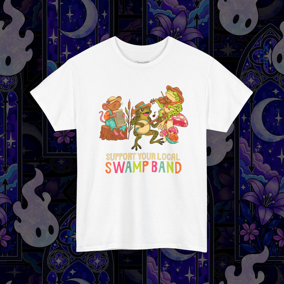 Support Your Local Swamp Band T-Shirt — Cute Frog & Mushroom Band Tee