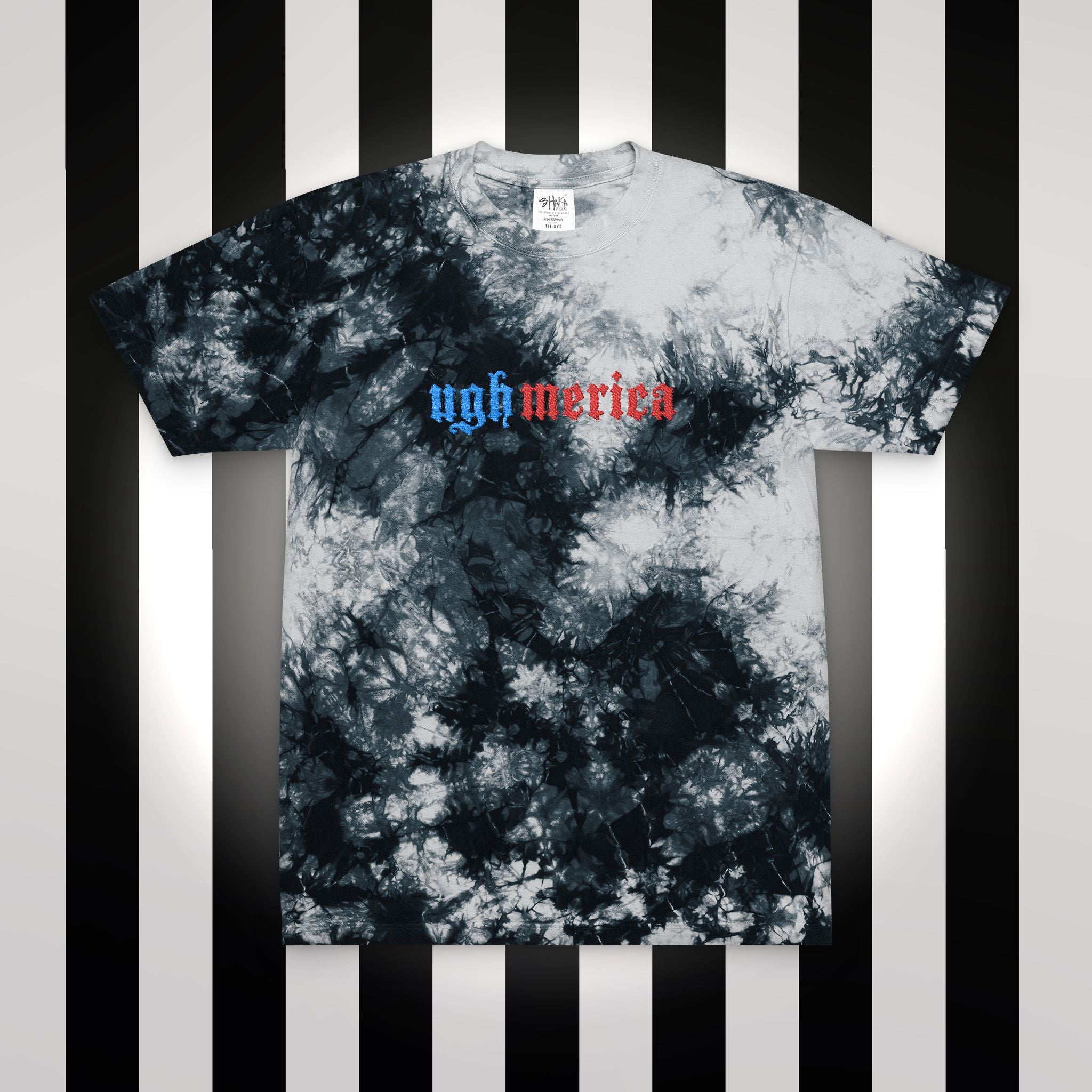 Ughmerica Oversized Tie-Dye T-Shirt — Embroidered anti-fourth of July, FDT Black & White Grunge