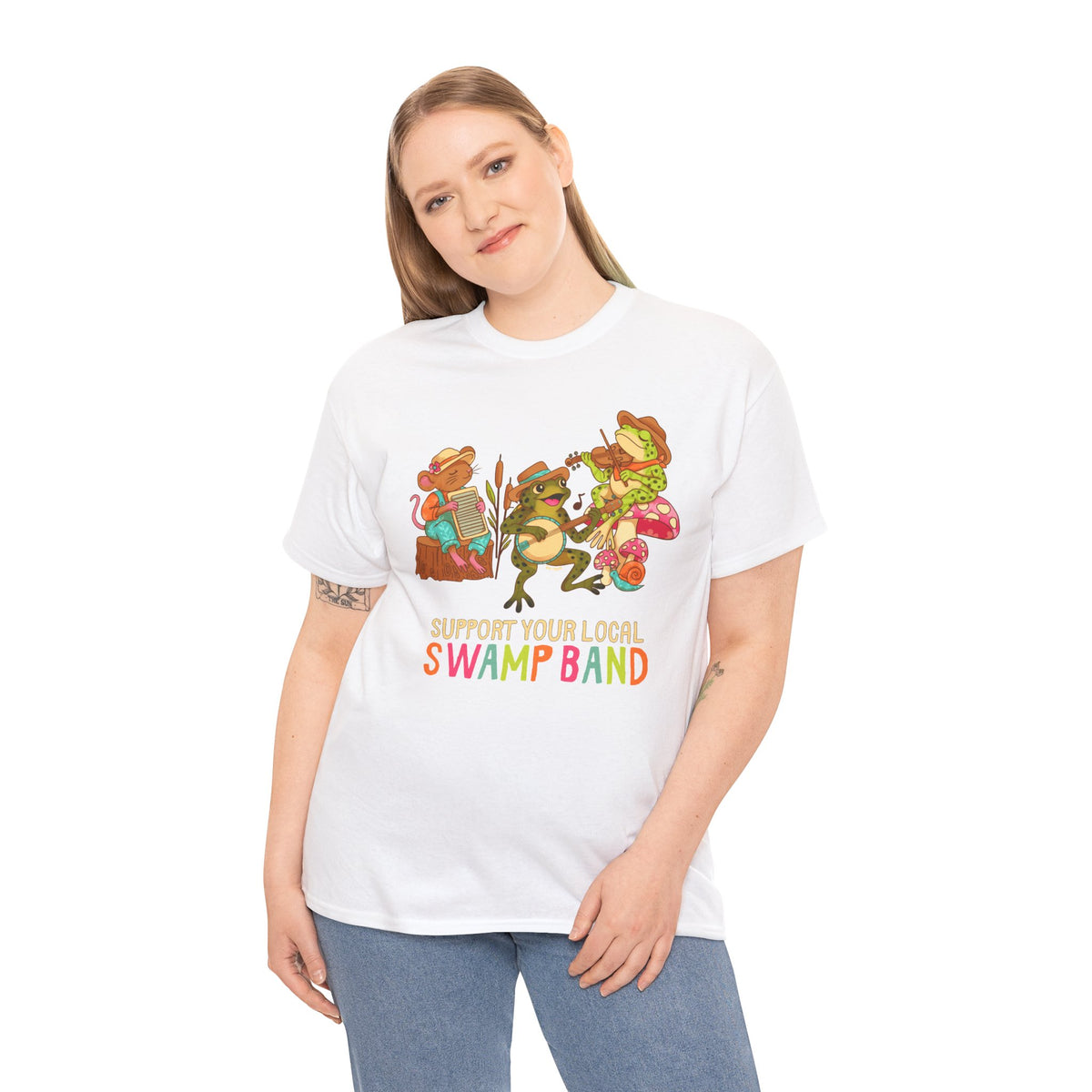 Support Your Local Swamp Band T-Shirt — Cute Frog & Mushroom Band Tee