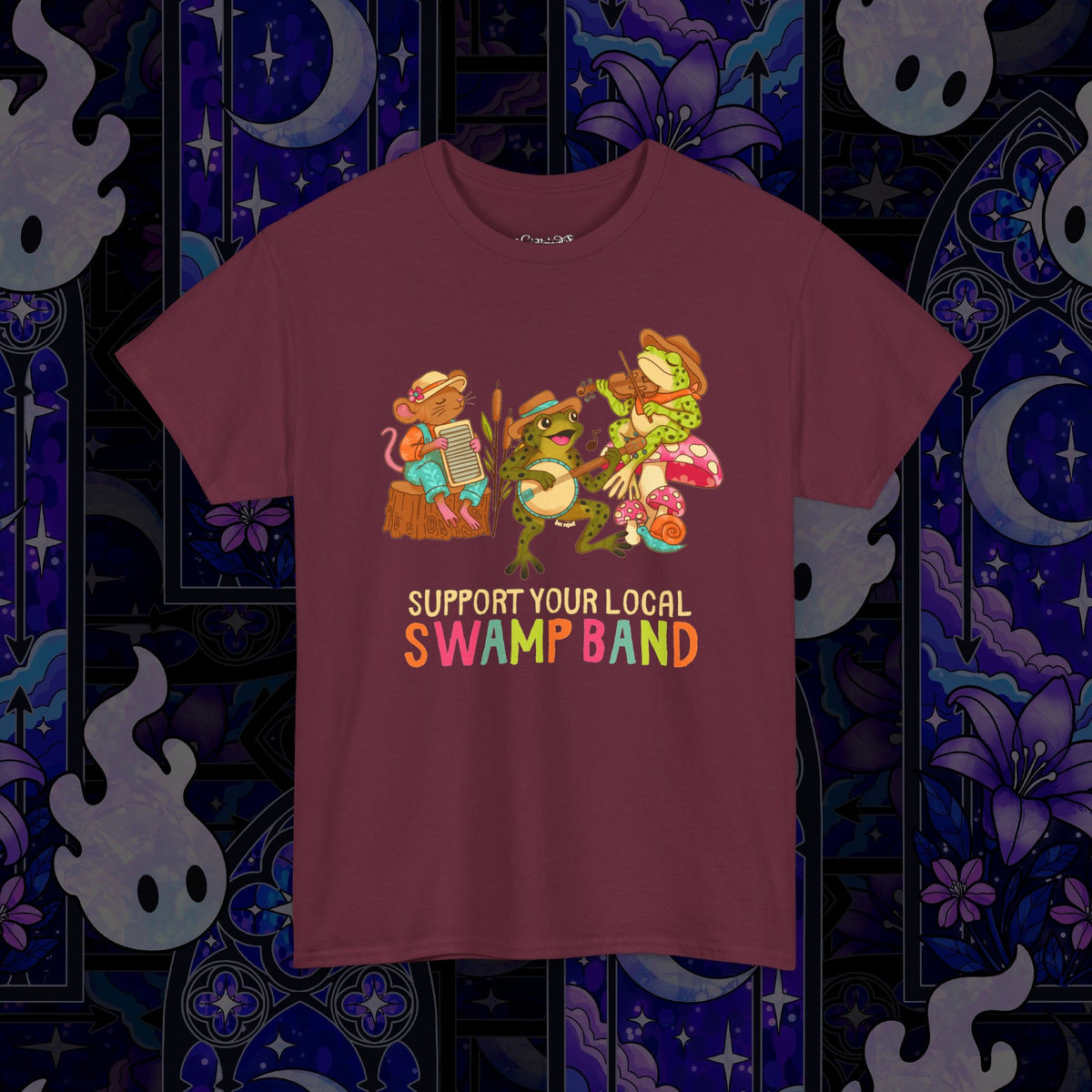 Support Your Local Swamp Band T-Shirt — Cute Frog & Mushroom Band Tee