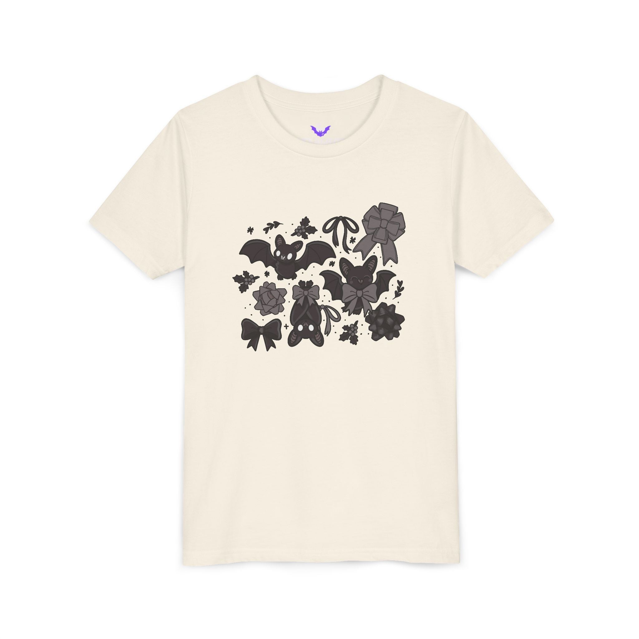 Monochrome Bats & Bows Youth Short Sleeve Tee