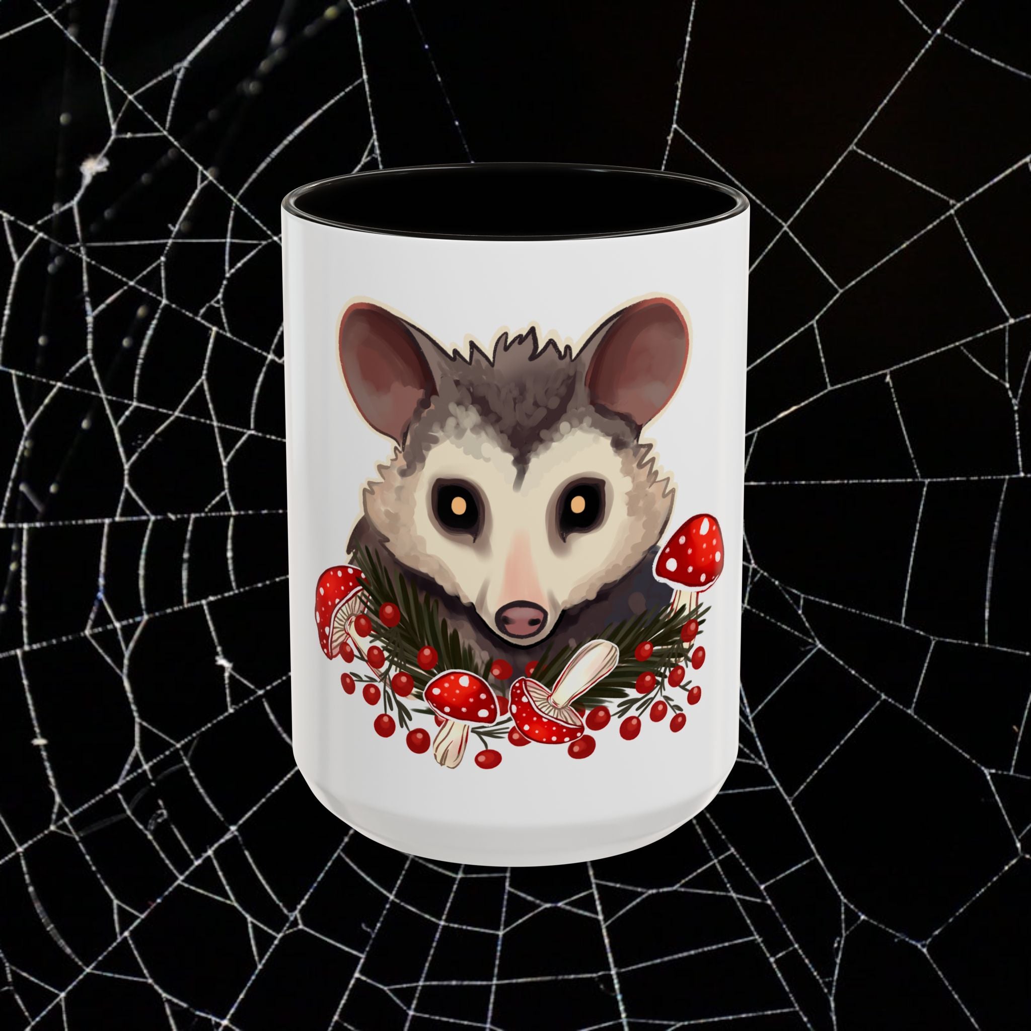 Cottage Possum Coffee Mug - 11oz & 15oz, Whimsical Floral Design for Nature Lovers