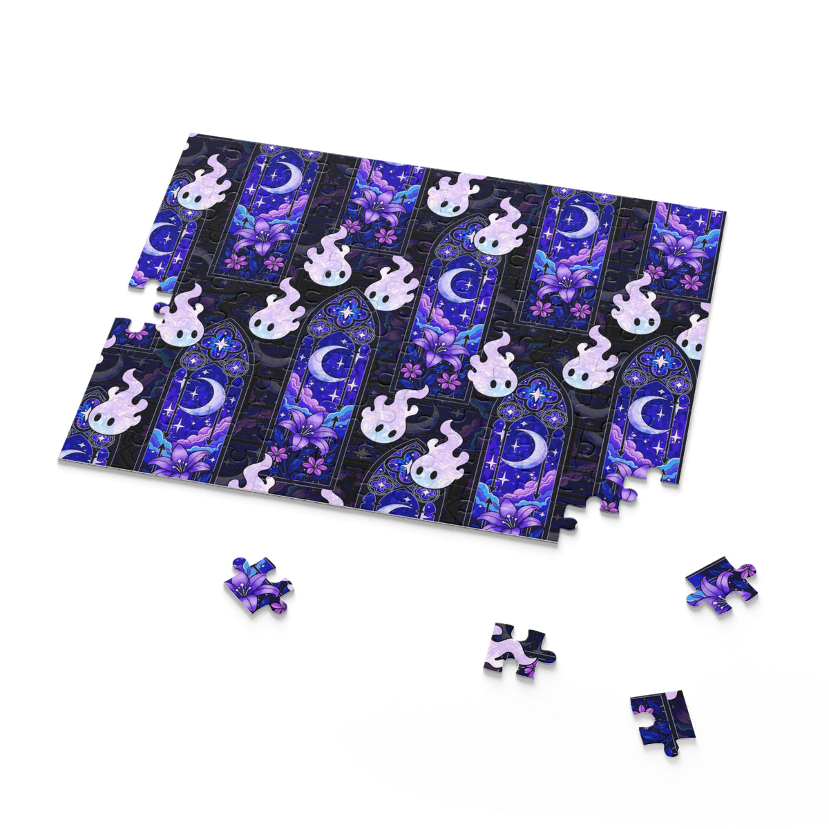 Hex Sprite Puzzle — Moonlit Stained-Glass Pattern (120/252/500-Piece)