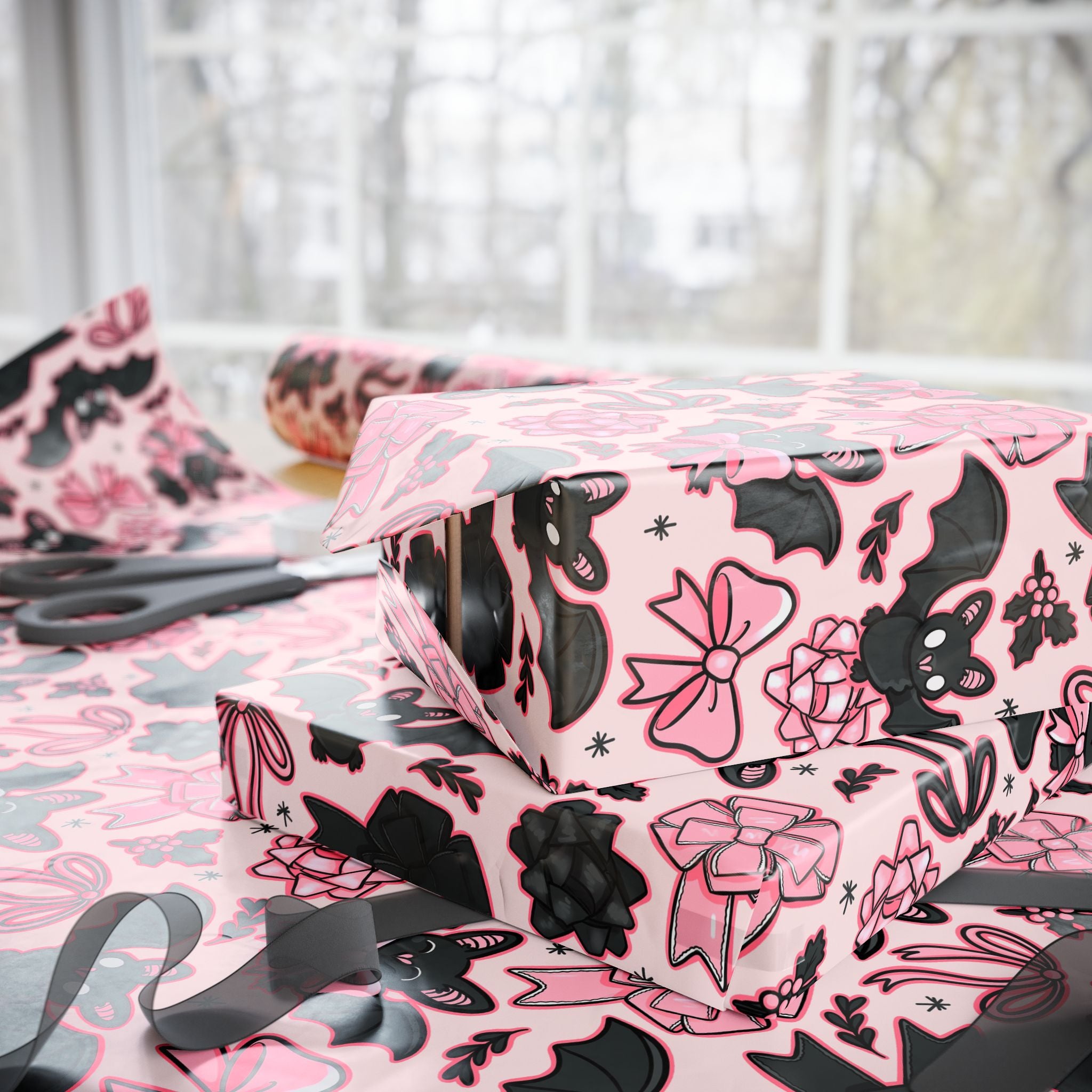 Bats & Bows Wrapping Paper, Gift Wrap for Any Occasion, Unique Gift Packaging, Eco-Friendly, Holiday Wrapping, Birthday Celebration