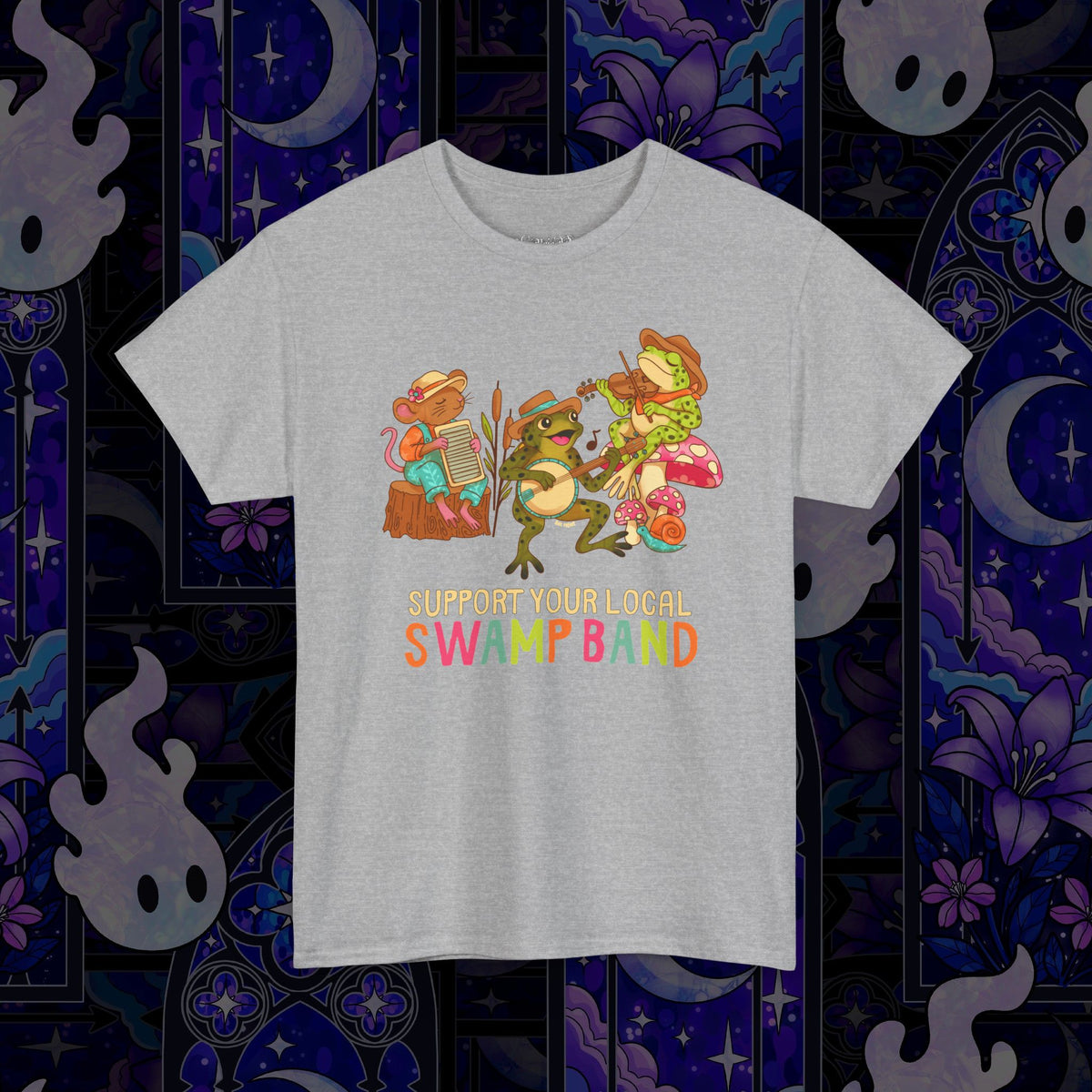 Support Your Local Swamp Band T-Shirt — Cute Frog & Mushroom Band Tee