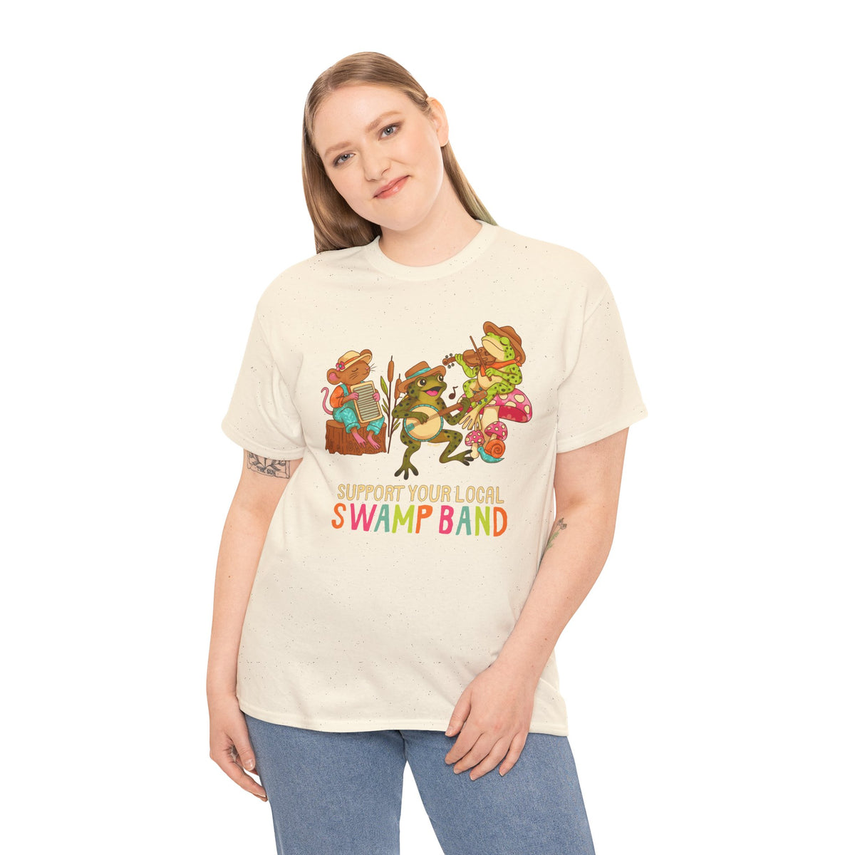 Support Your Local Swamp Band T-Shirt — Cute Frog & Mushroom Band Tee