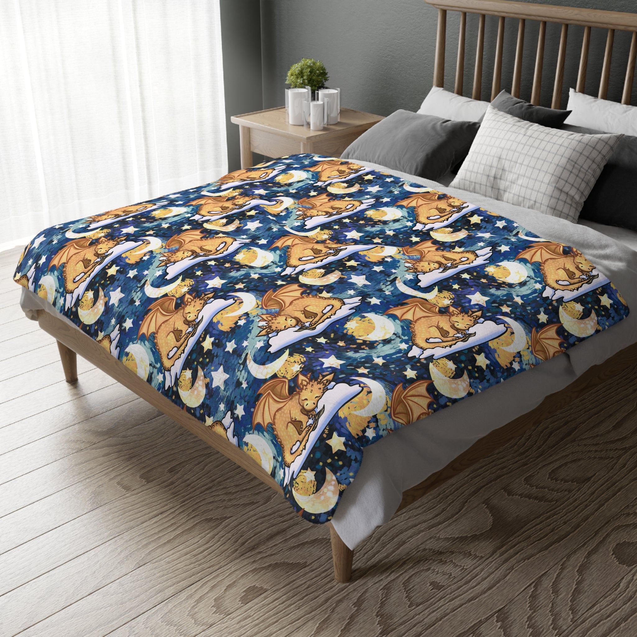 Sleepy Dragon Blanket — Double Sided Reversible Velveteen Throw