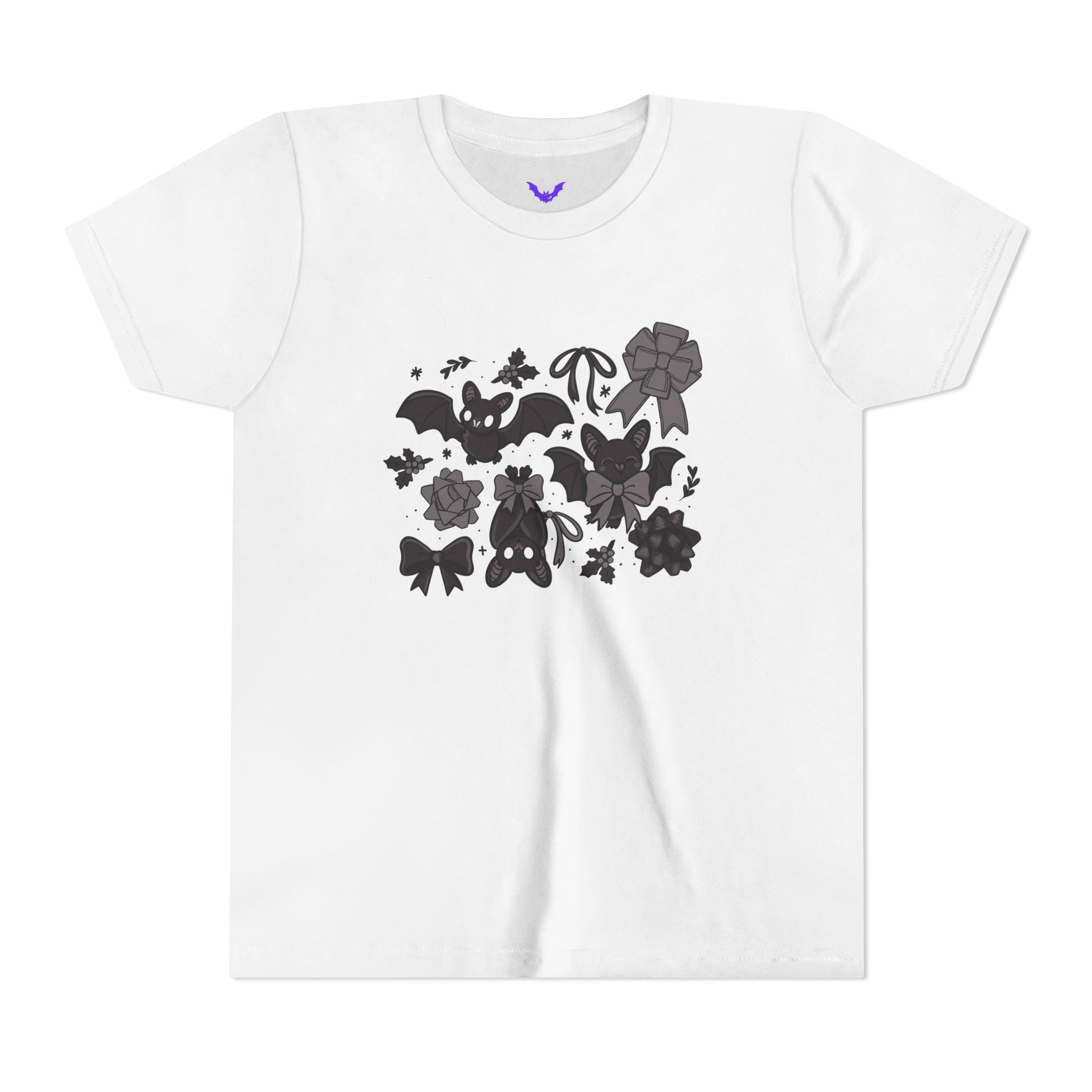 Monochrome Bats & Bows Youth Short Sleeve Tee