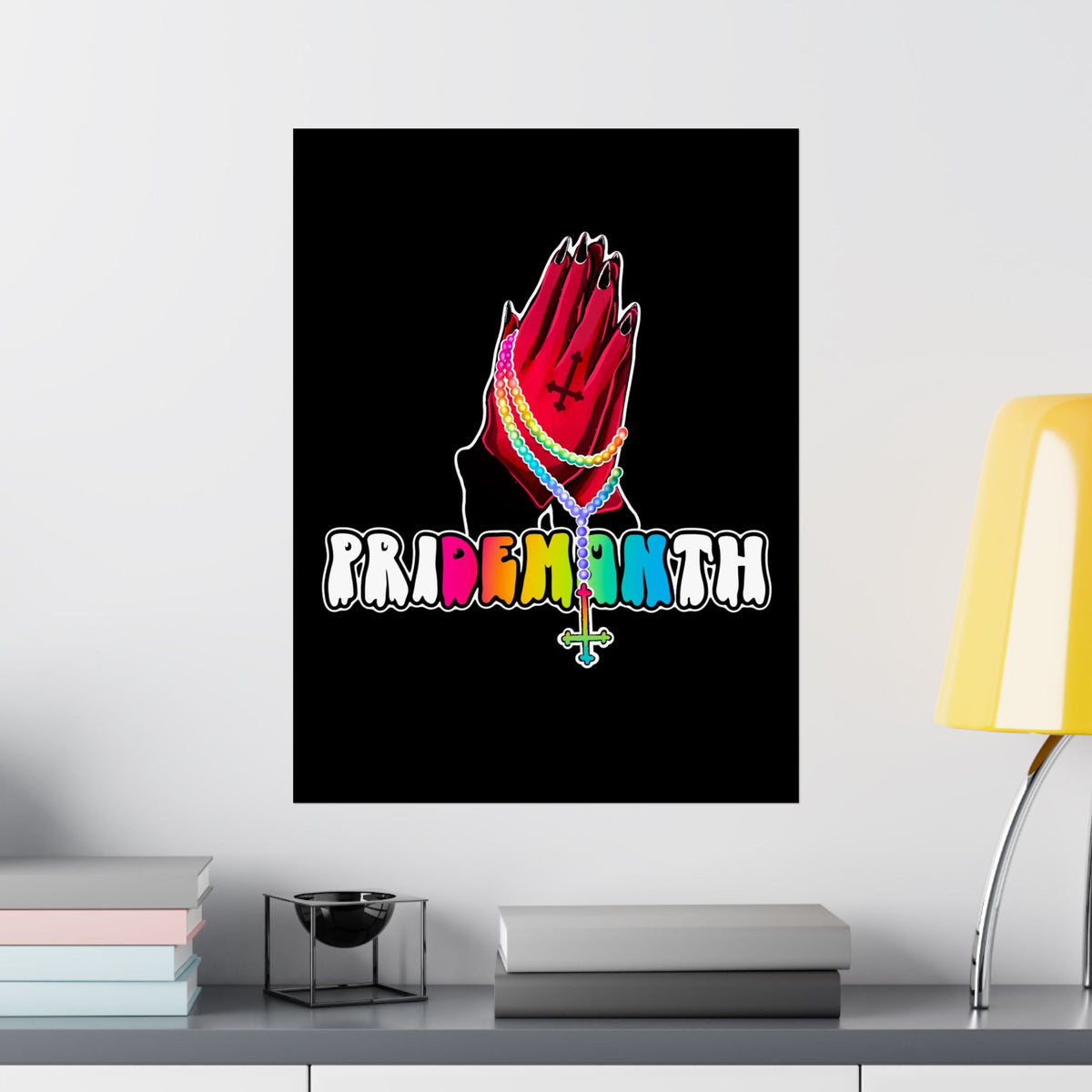 priDEMONth Poster — Rainbow 'Pride Month' Praying Hands Matte Vertical Poster