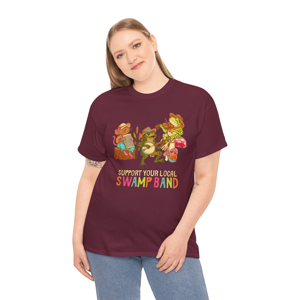 Support Your Local Swamp Band T-Shirt — Cute Frog & Mushroom Band Tee