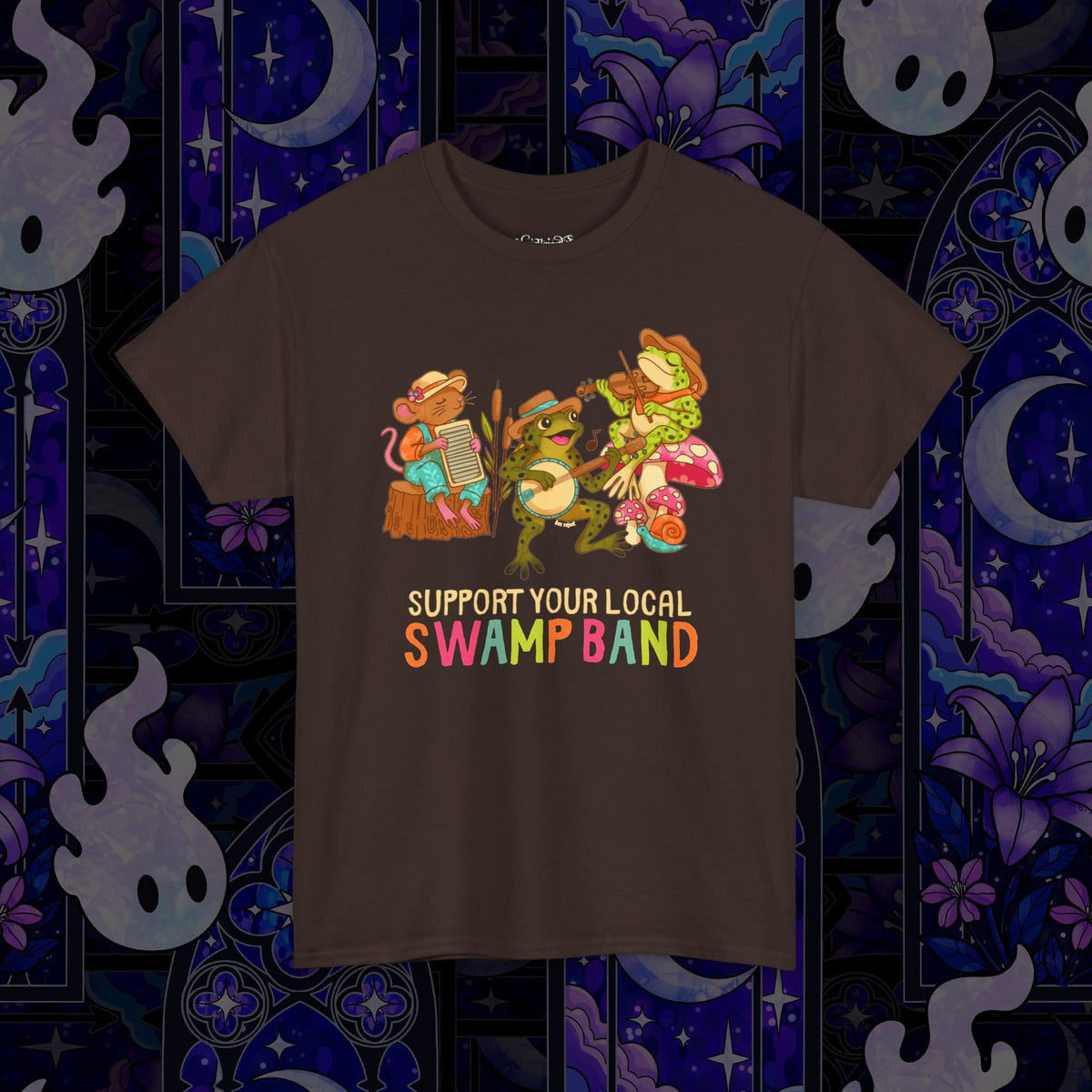 Support Your Local Swamp Band T-Shirt — Cute Frog & Mushroom Band Tee