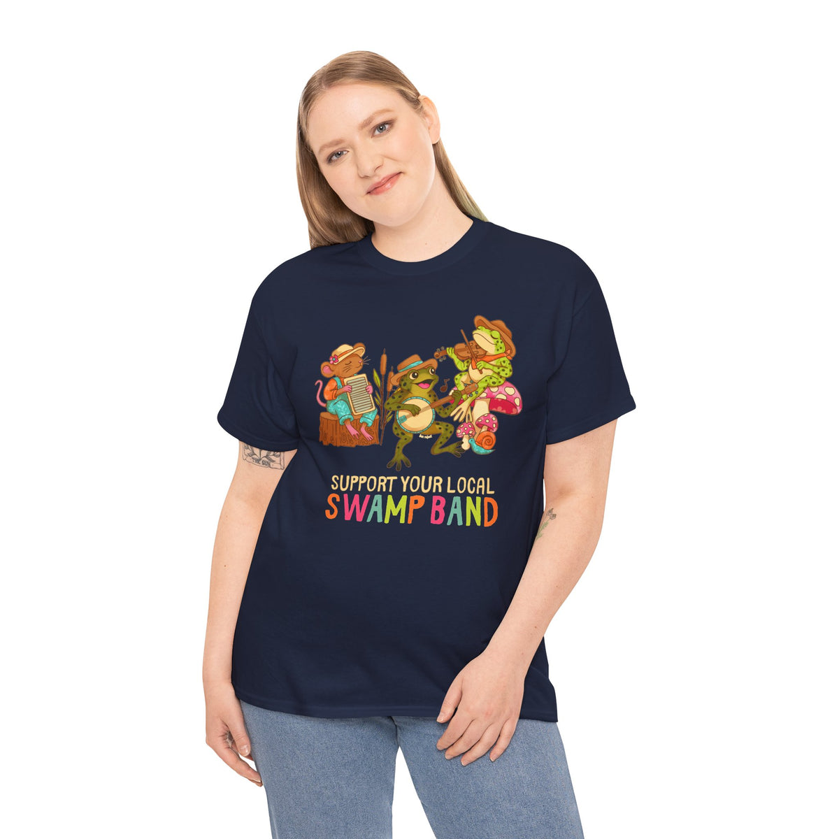 Support Your Local Swamp Band T-Shirt — Cute Frog & Mushroom Band Tee