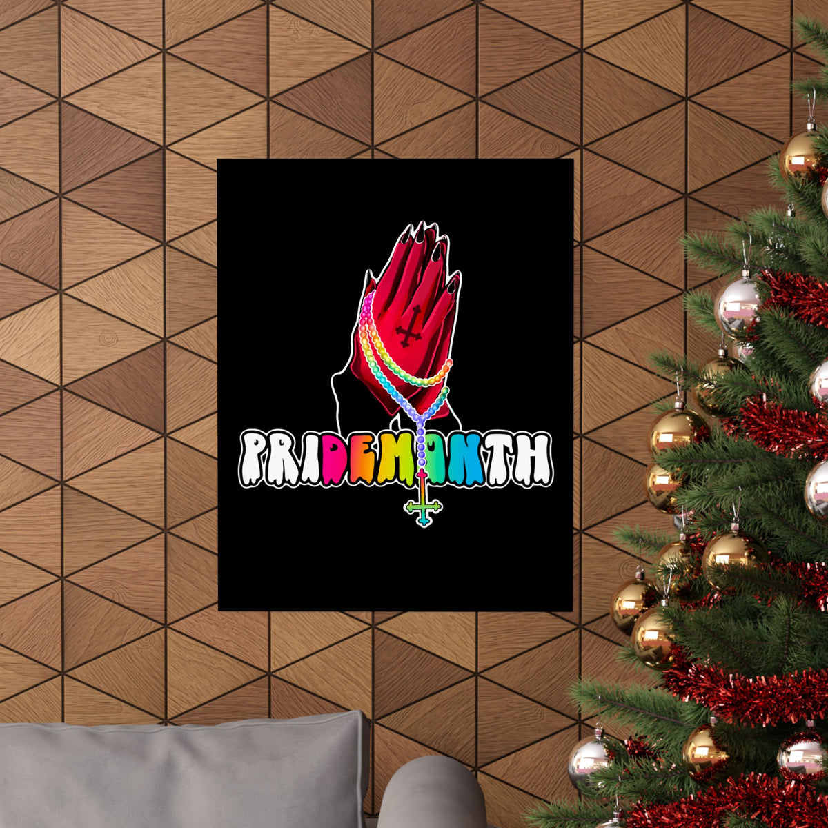 priDEMONth Poster — Rainbow 'Pride Month' Praying Hands Matte Vertical Poster