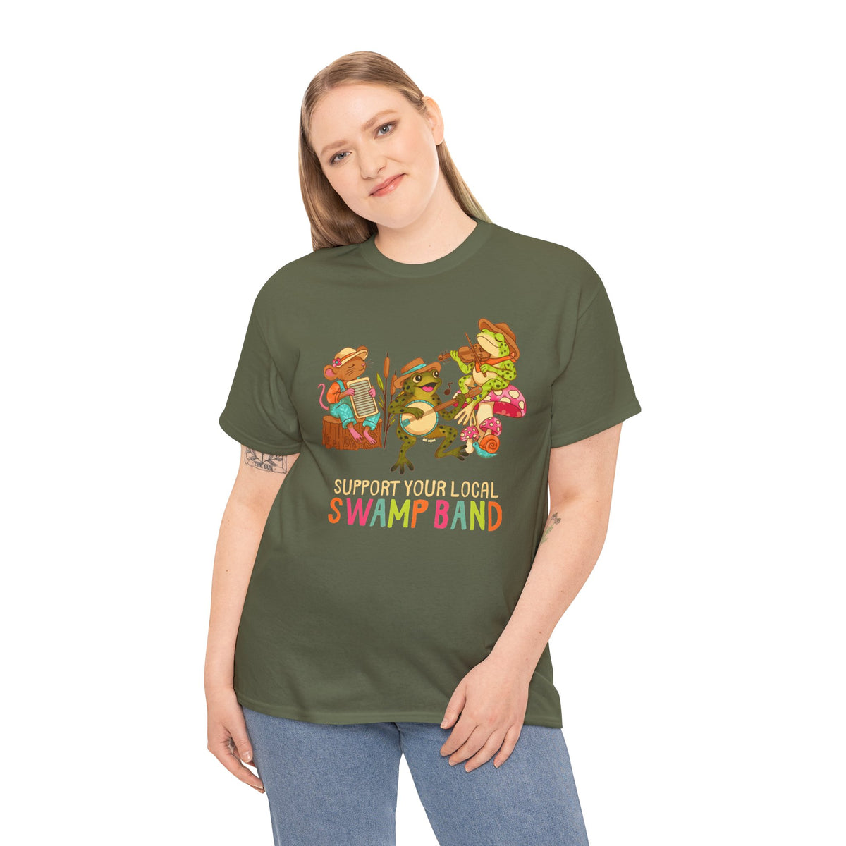 Support Your Local Swamp Band T-Shirt — Cute Frog & Mushroom Band Tee