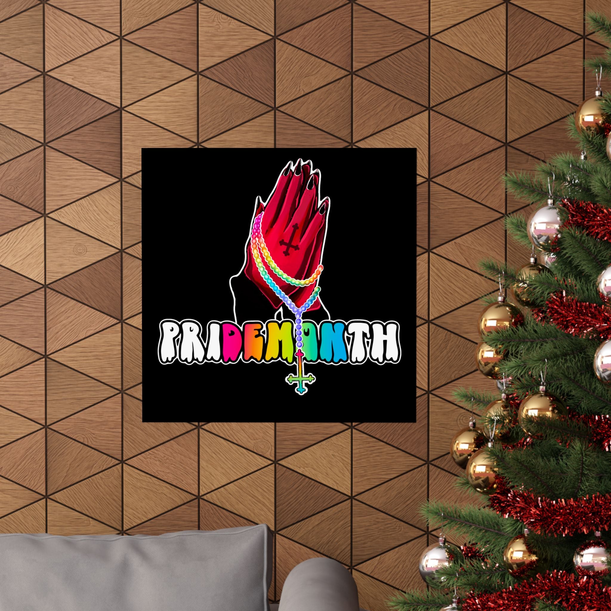 priDEMONth Poster — Rainbow 'Pride Month' Praying Hands Matte Vertical Poster