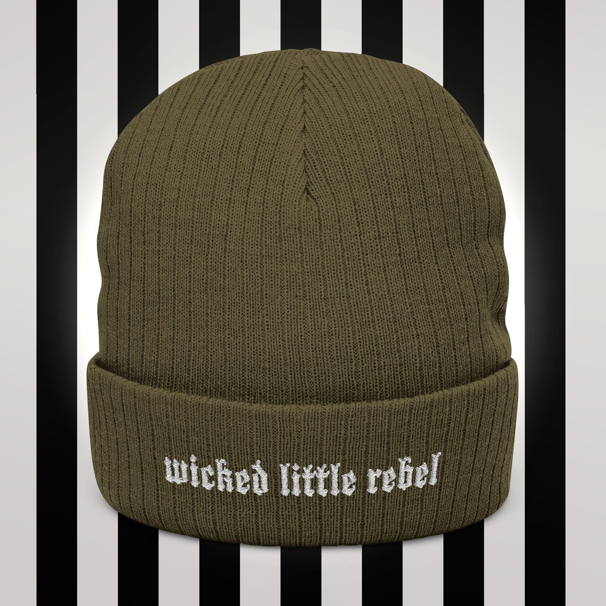 Wicked little rebel Ribbed Knit Beanie – Stylish Embroidered Cap for All Seasons