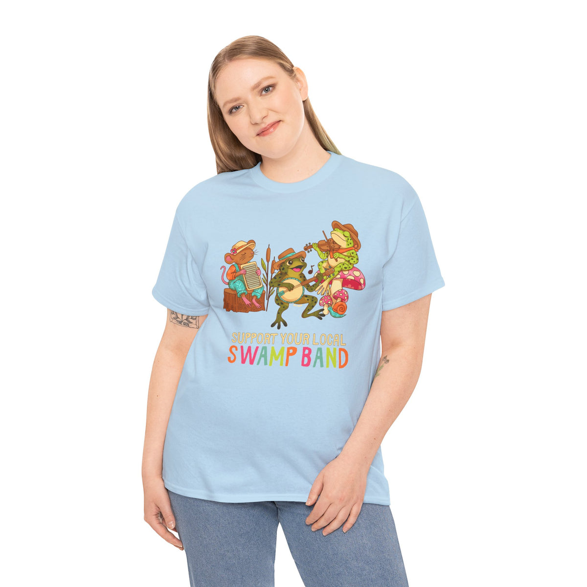Support Your Local Swamp Band T-Shirt — Cute Frog & Mushroom Band Tee
