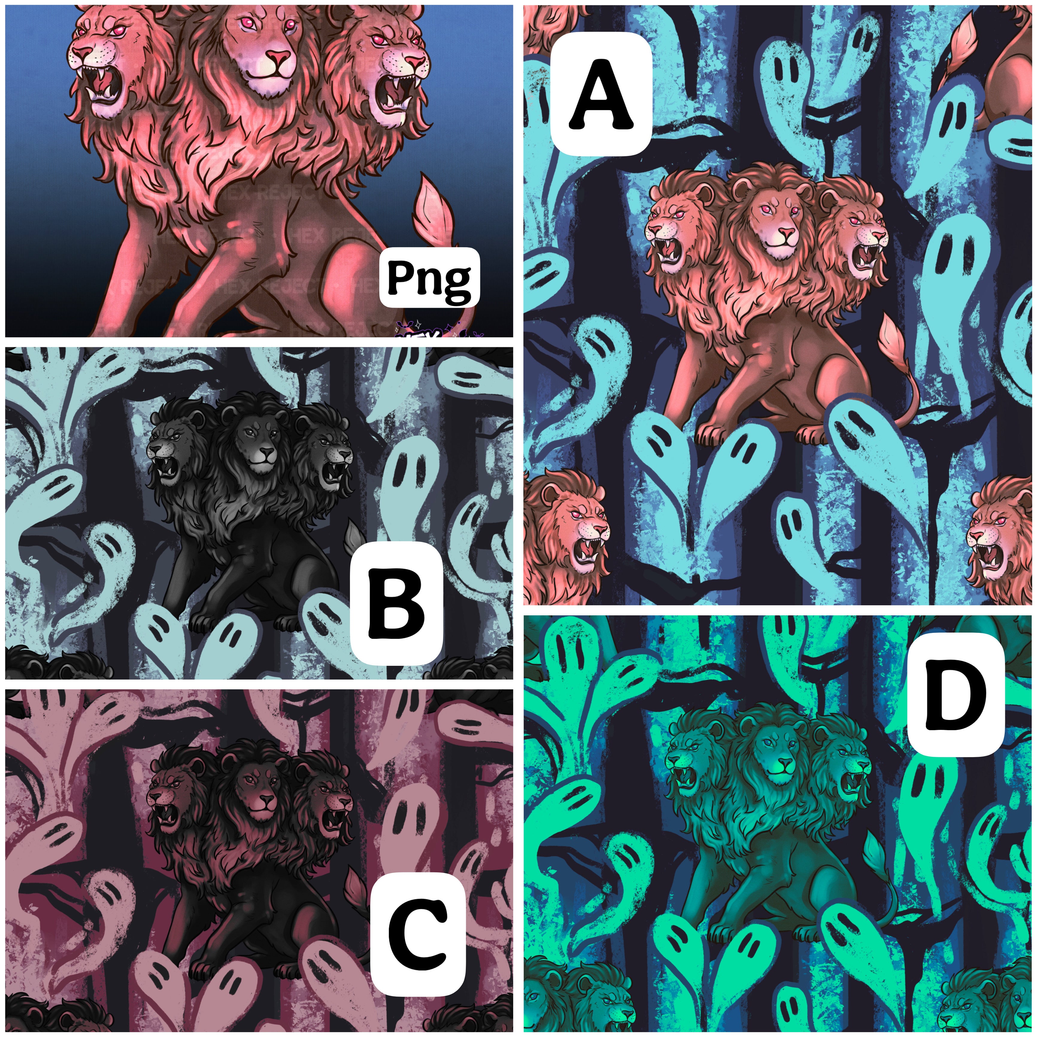 Bestiary - Lion Cerberus - Seamless & PNG files - Hextober 2025