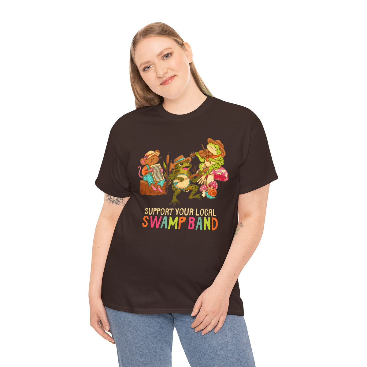 Support Your Local Swamp Band T-Shirt — Cute Frog & Mushroom Band Tee