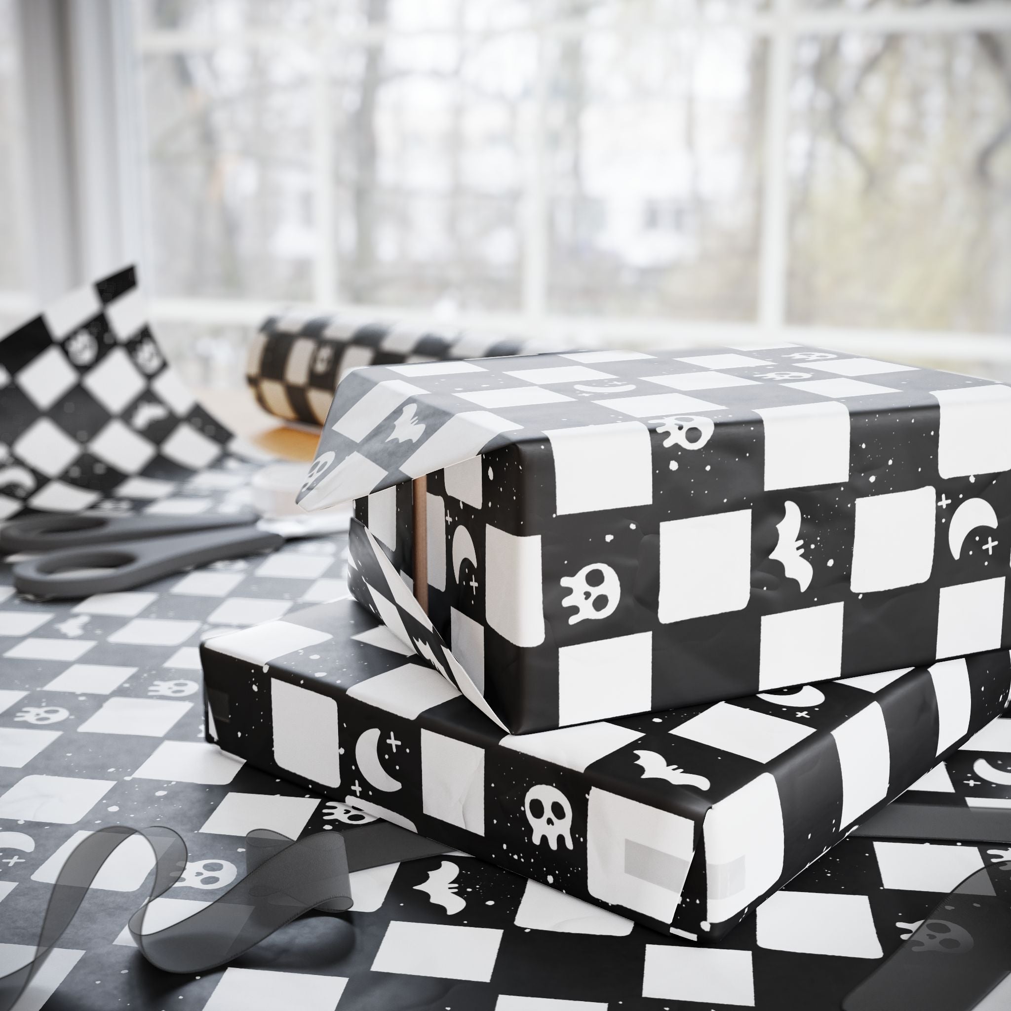Goth Checkers Wrapping Paper, Gift Wrap for Any Occasion, Unique Gift Packaging, Eco-Friendly, Holiday Wrapping, Birthday Celebration
