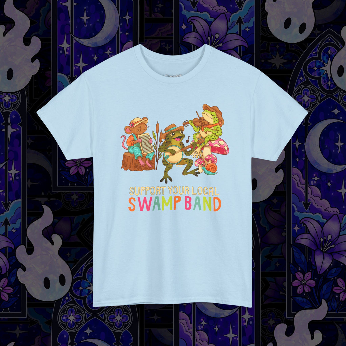 Support Your Local Swamp Band T-Shirt — Cute Frog & Mushroom Band Tee