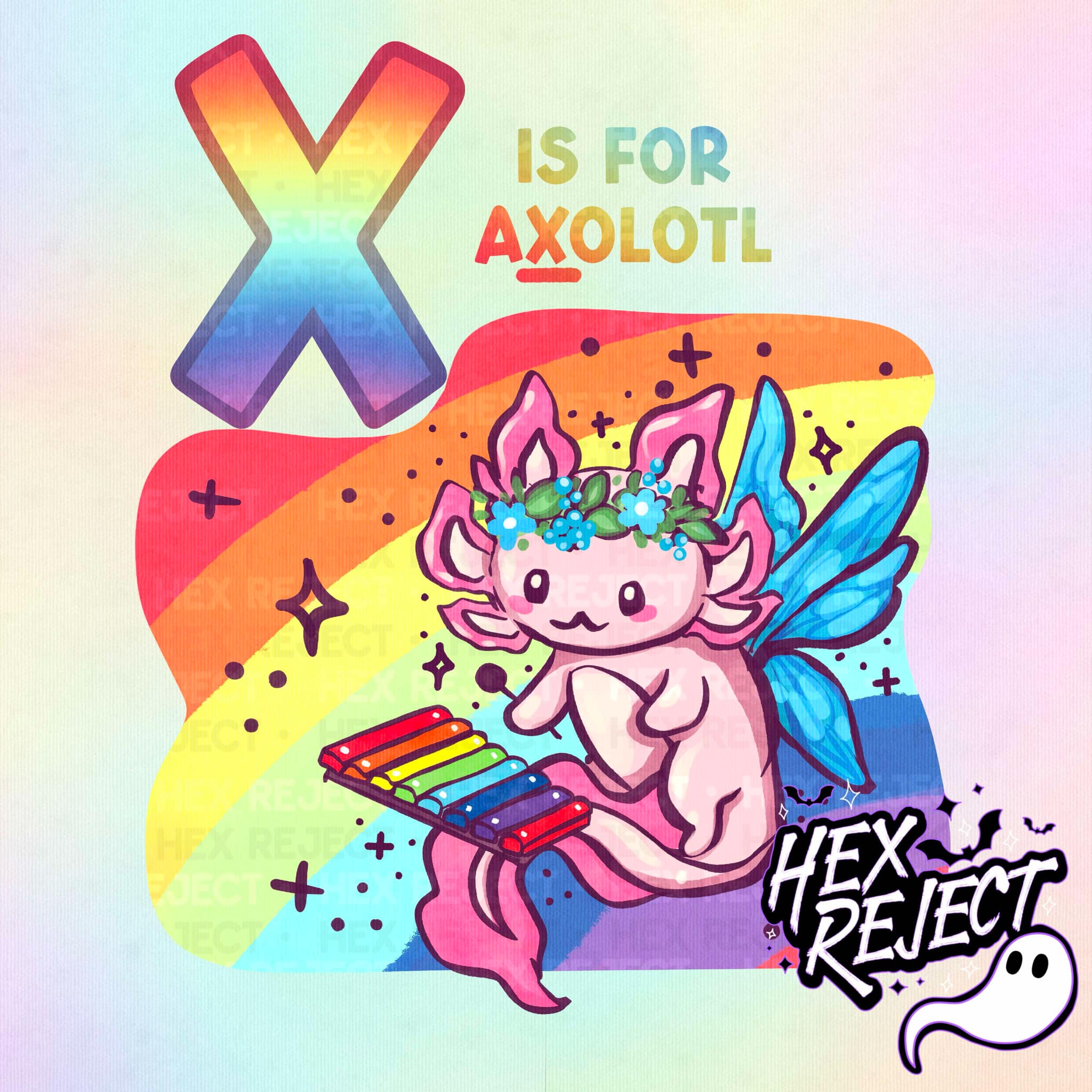 X is for aXolotl playing Xylophone - PNG / Sub file