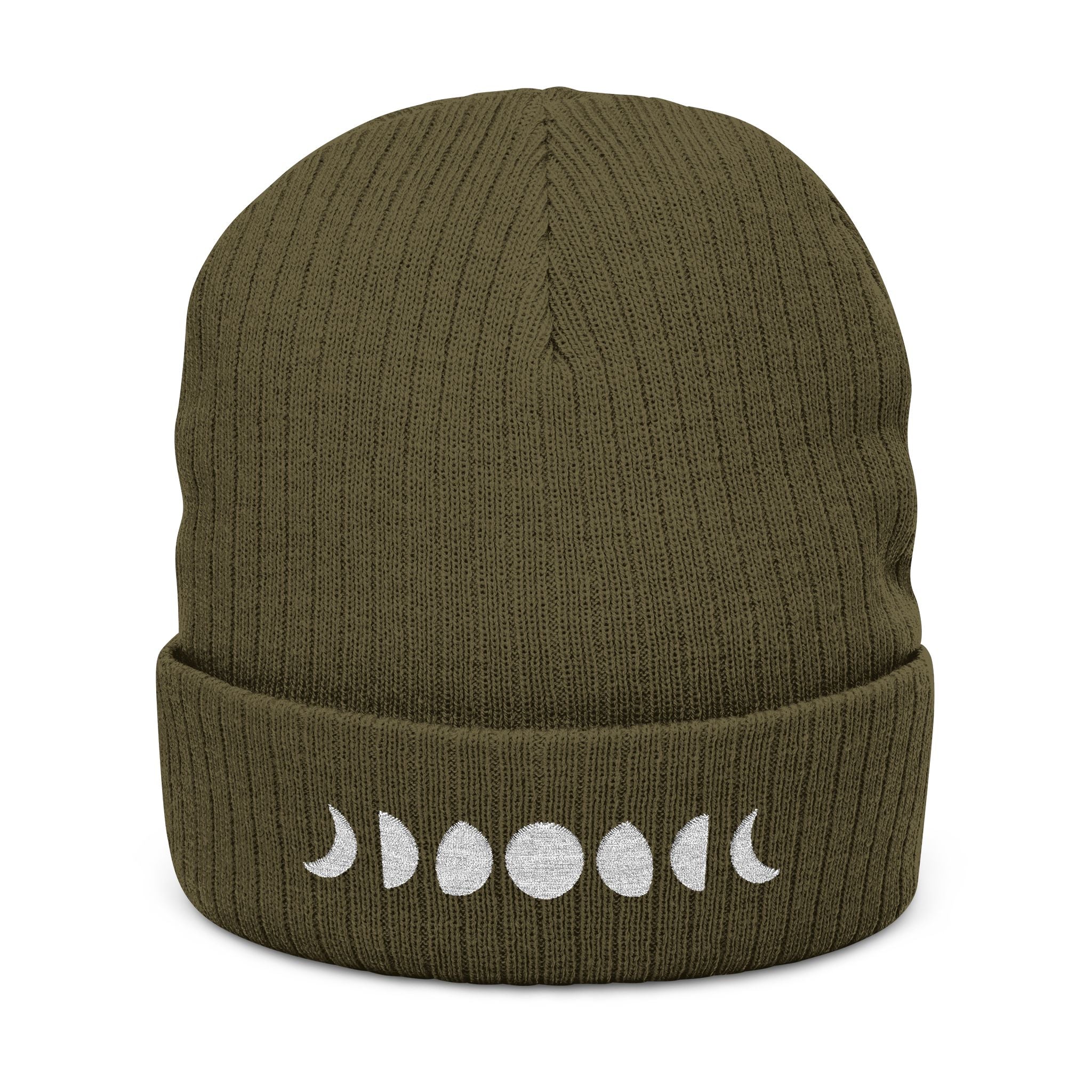 Moon Phases Ribbed Knit Beanie – Stylish Embroidered Cap for All Seasons