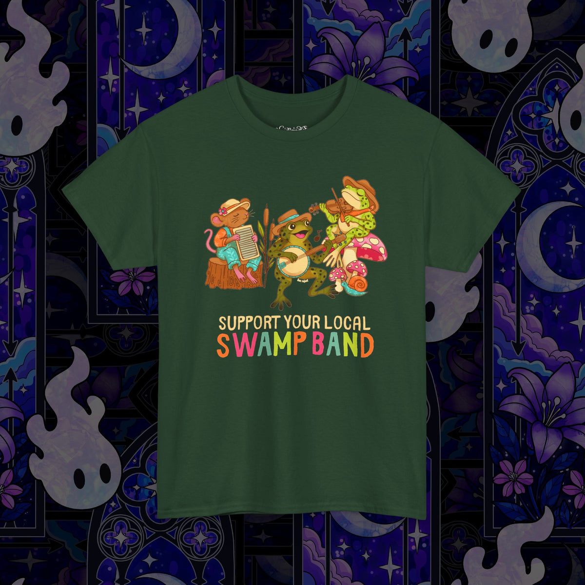 Support Your Local Swamp Band T-Shirt — Cute Frog & Mushroom Band Tee