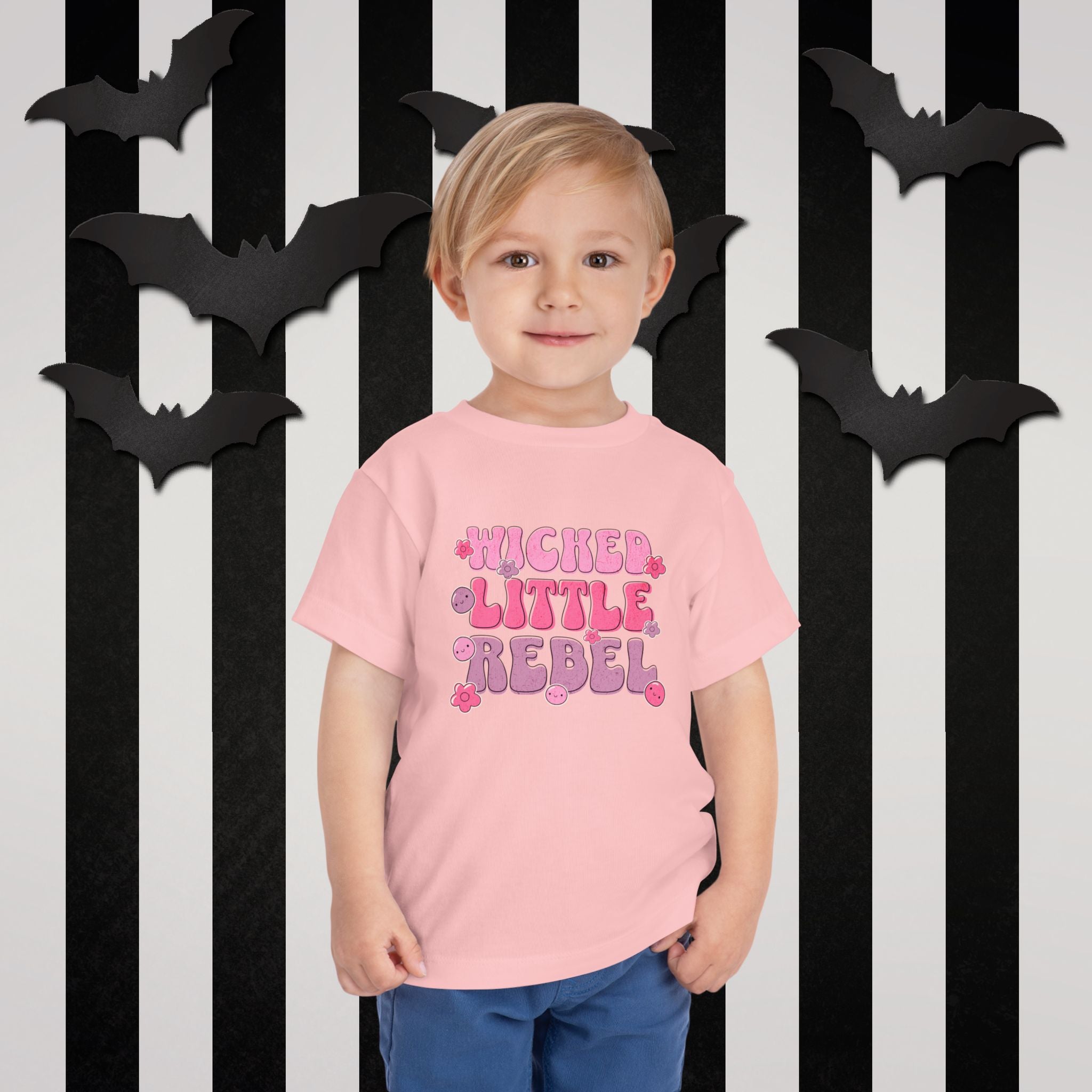Toddler Tee - "Wicked Little Rebel" Pink Bubble Letter Shirt