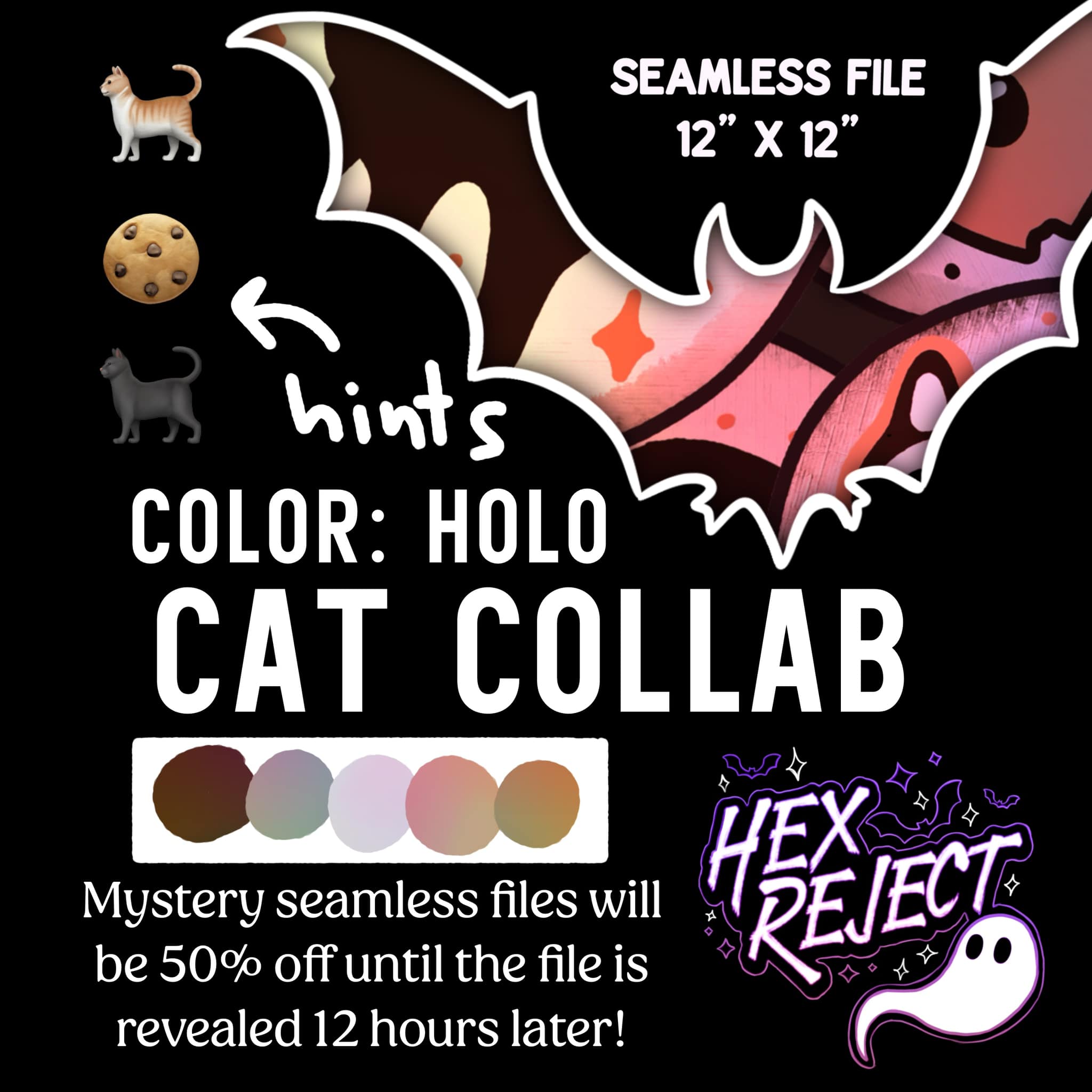 Meowstery Seamless files - check variants for color ways - no fabric/transfer/wholesale