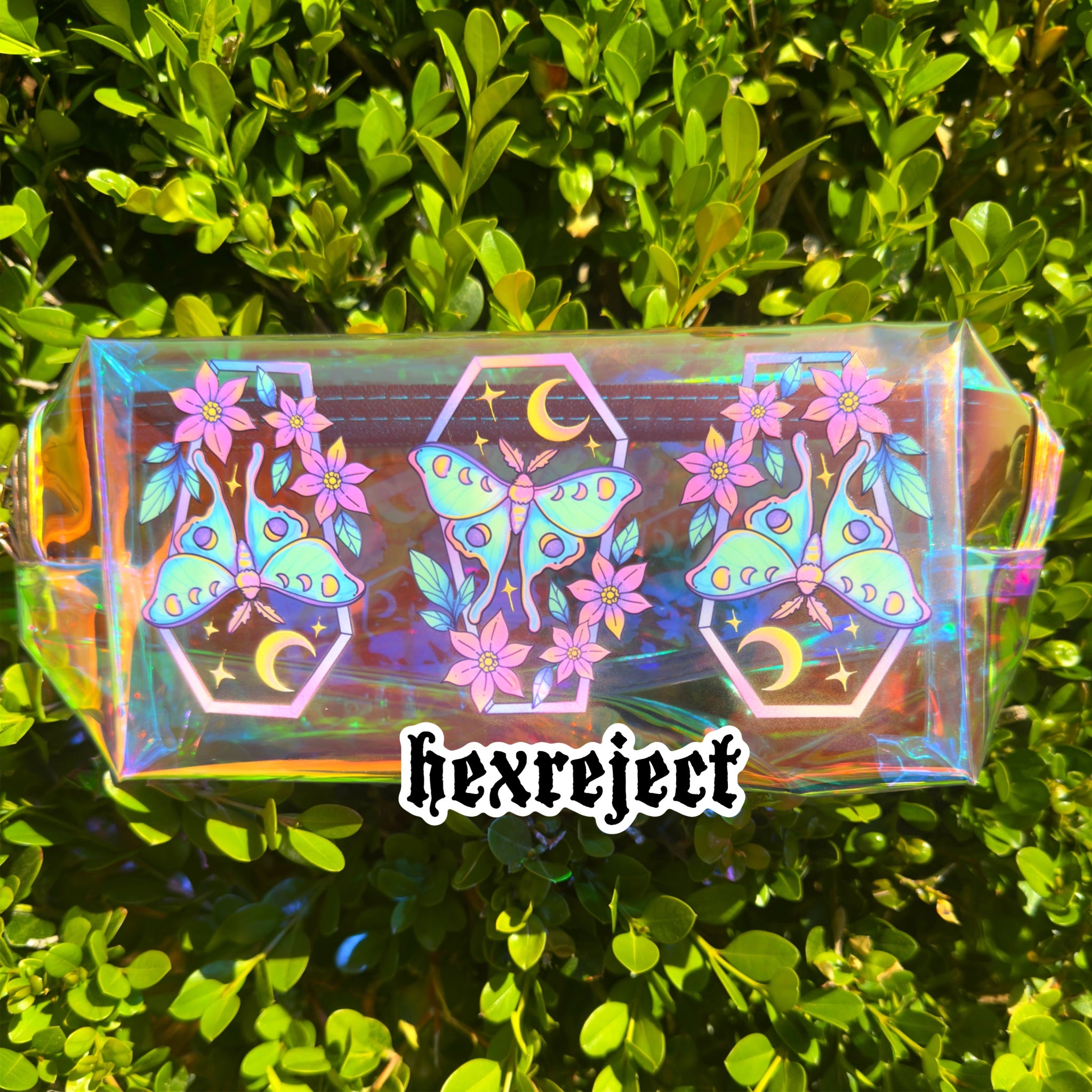 Luna Moths - Holographic Double Side Printed Zipper Pouch. Travel Pouch, Pencil Pouch, etc - Pink Hue