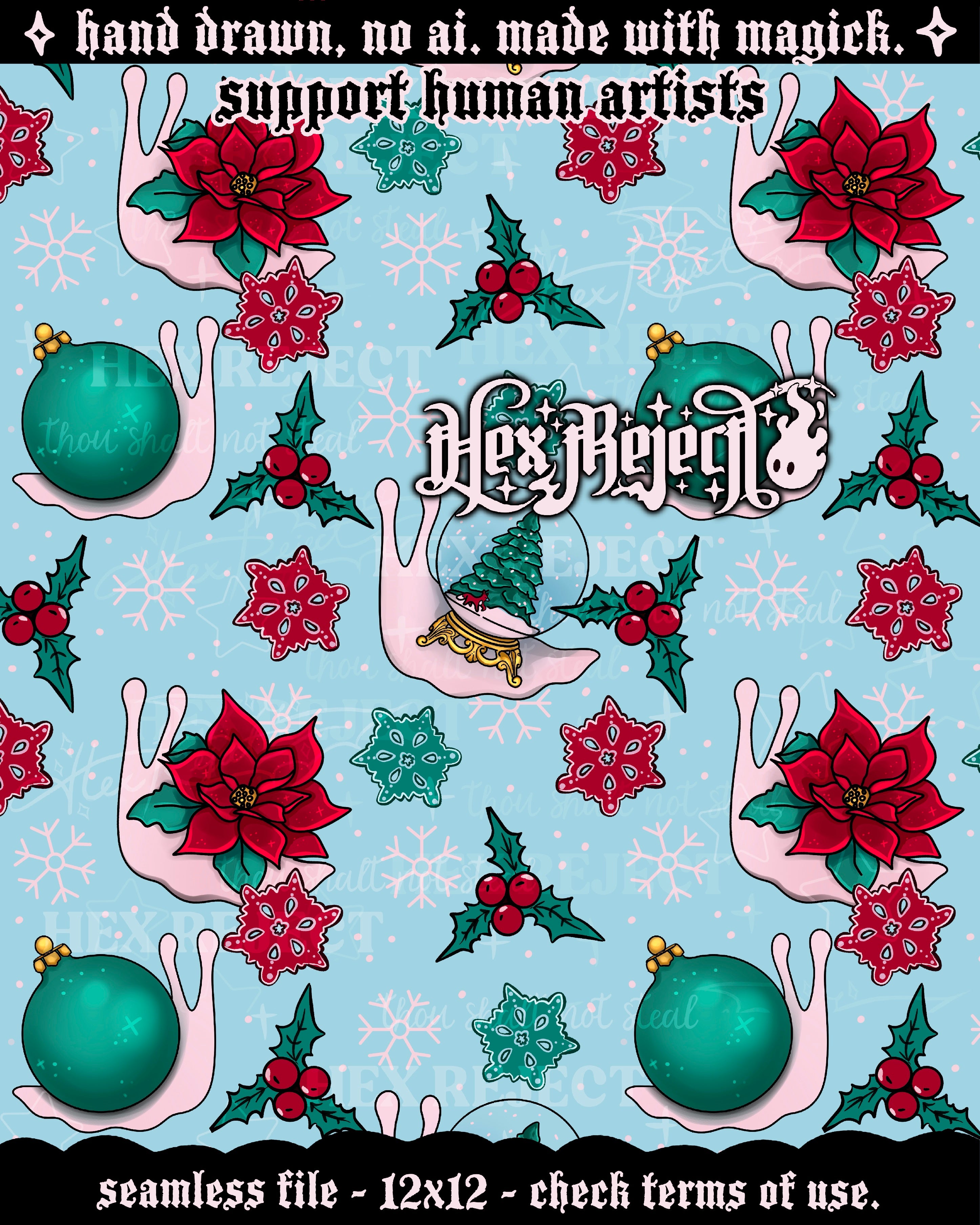 Light Blue Christmas Snails - Seamless Files